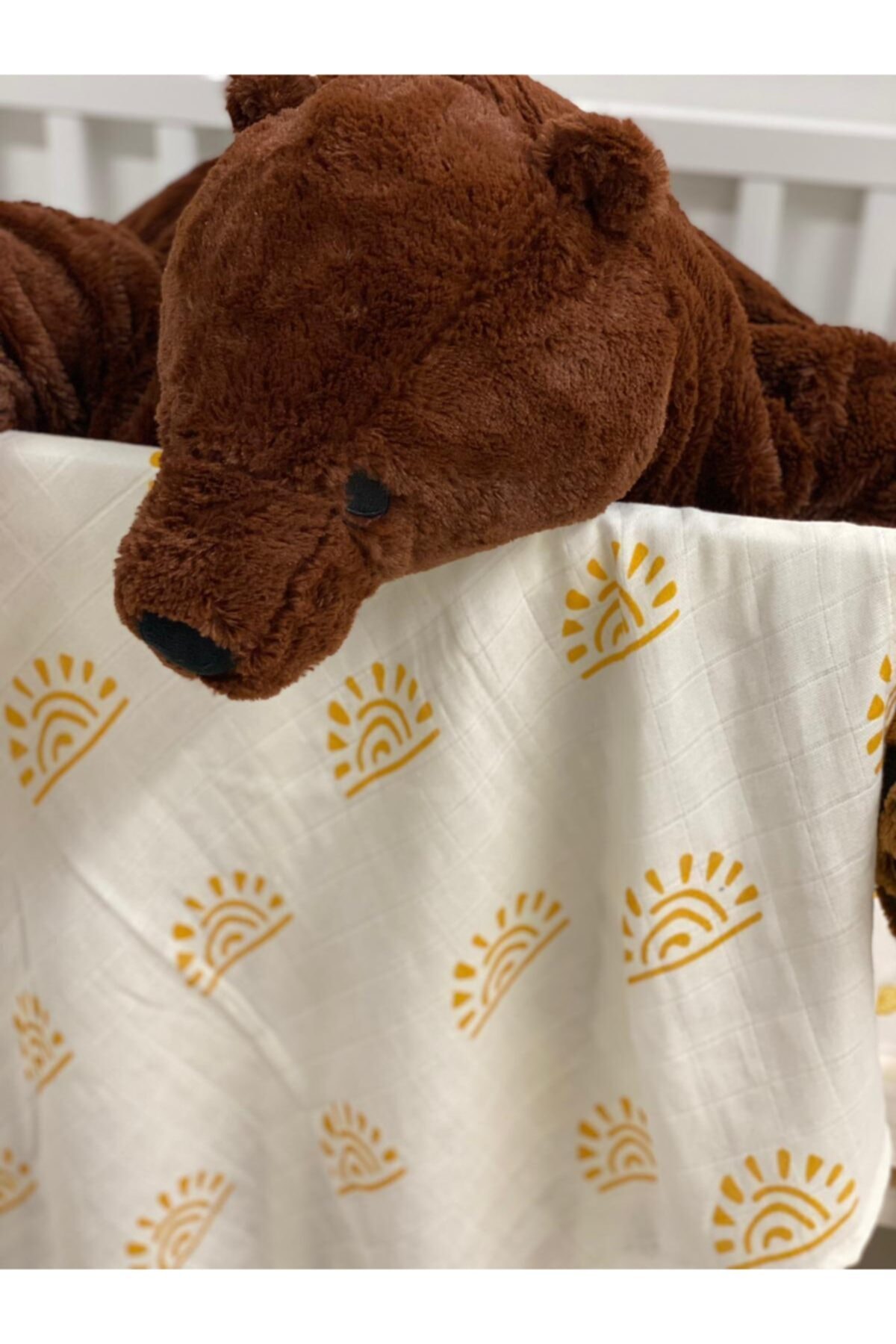 SUNOFBABY Mitra Sarı Güneş Desenli Müslin Örtü %100 Pamuk