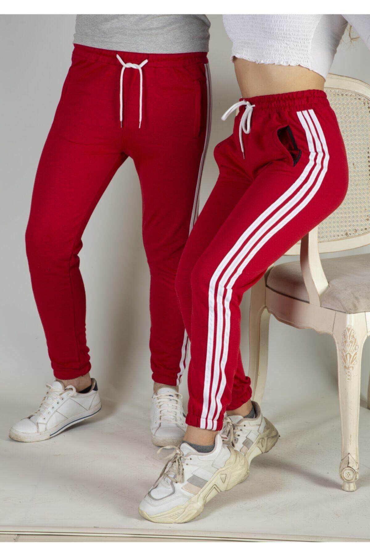 Exte Ex 3 Şeritli Paça Lastikli Unisex Eşofman Kırmızı