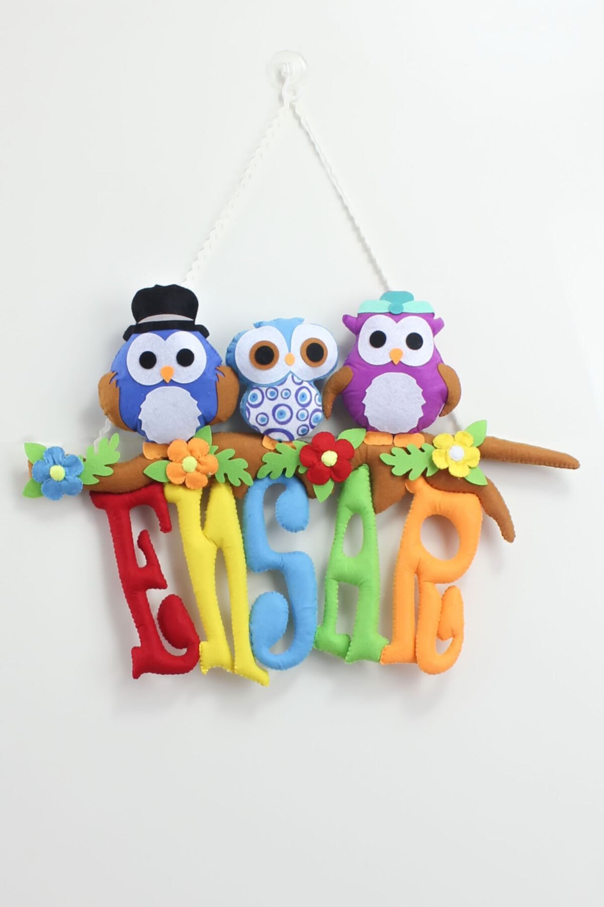 Renkli Hayallerim Ensar Isimli Baykuş Bebek Odası Kapı Süsü