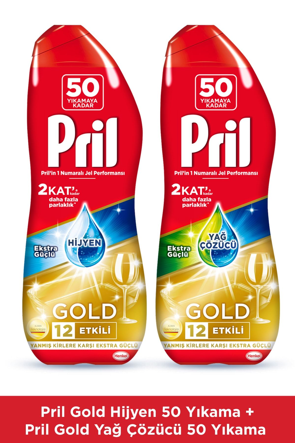 Pril Gold Jel Bulaşık Makinesi Deterjanı 2 x 900 ml (100 Yıkama) Hijyen + Yağ Çözücü 12 Etkili