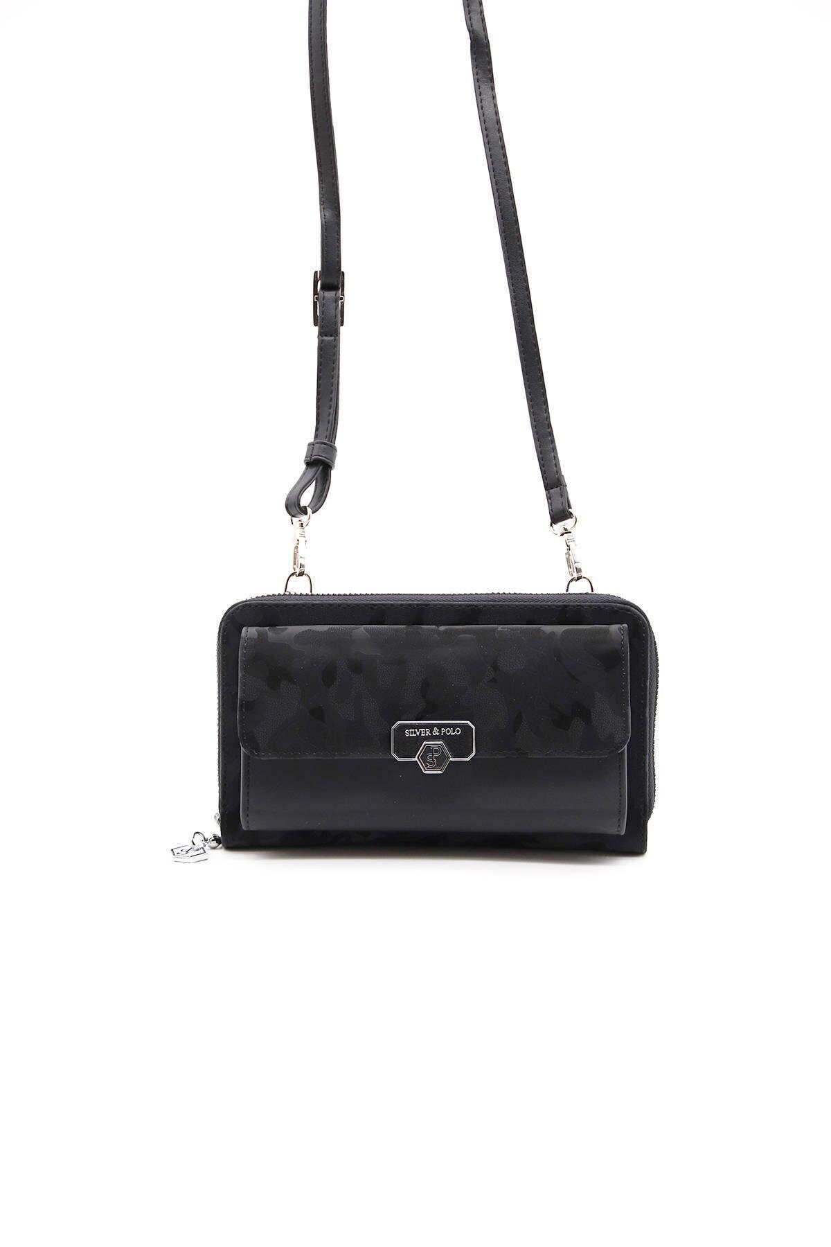 Silver Polo Siyah Üç Bölmeli Kadın Çapraz Askılı Telefon Cüzdanı/cüzdan & Kartlık Sp921