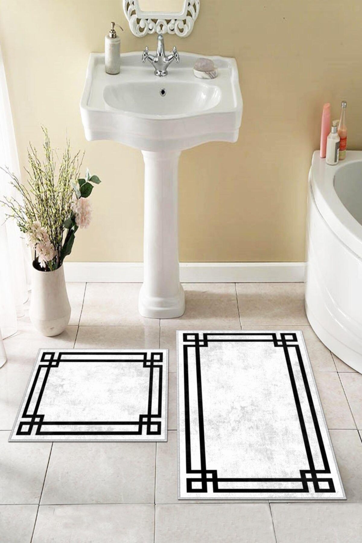 Thalia Home Kaymaz Taban Yıkanabilir 2 Li 60x100 - 50x60 Banyo Halısı Paspas Klozet Takımı