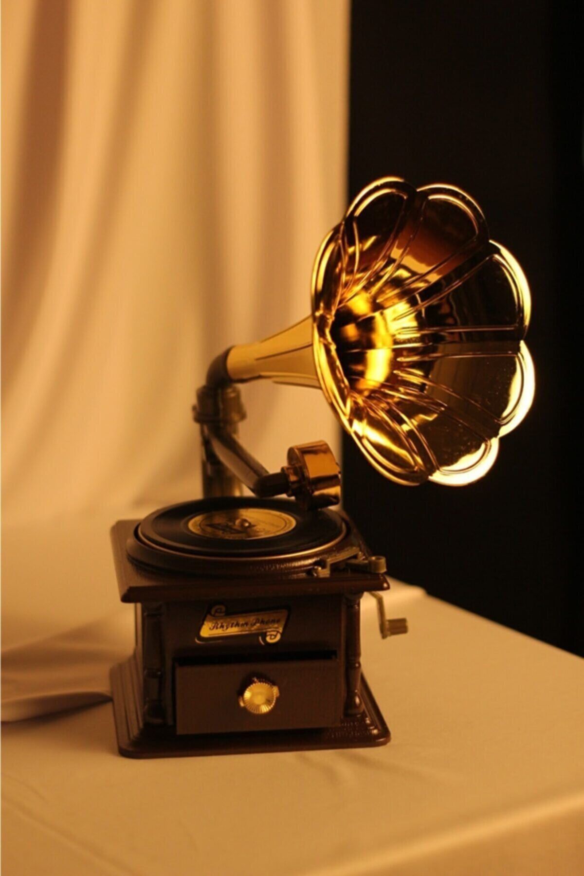 herkesetoptantic Nostaljik Çekmeceli Büyük Boy Kahverengi Gramafon Müzik Kutusu