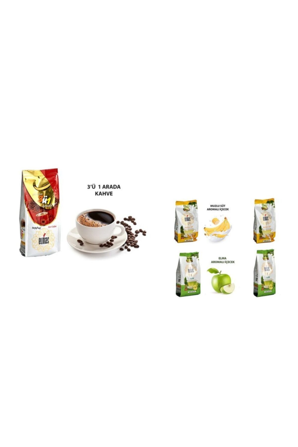 SAMMEY Elmas 3'ü1 Arada Toz Kahve 1000 Gram 3 In 1 Coffee + Muzlu Süt + Elma Aromalı Içecek Tozu
