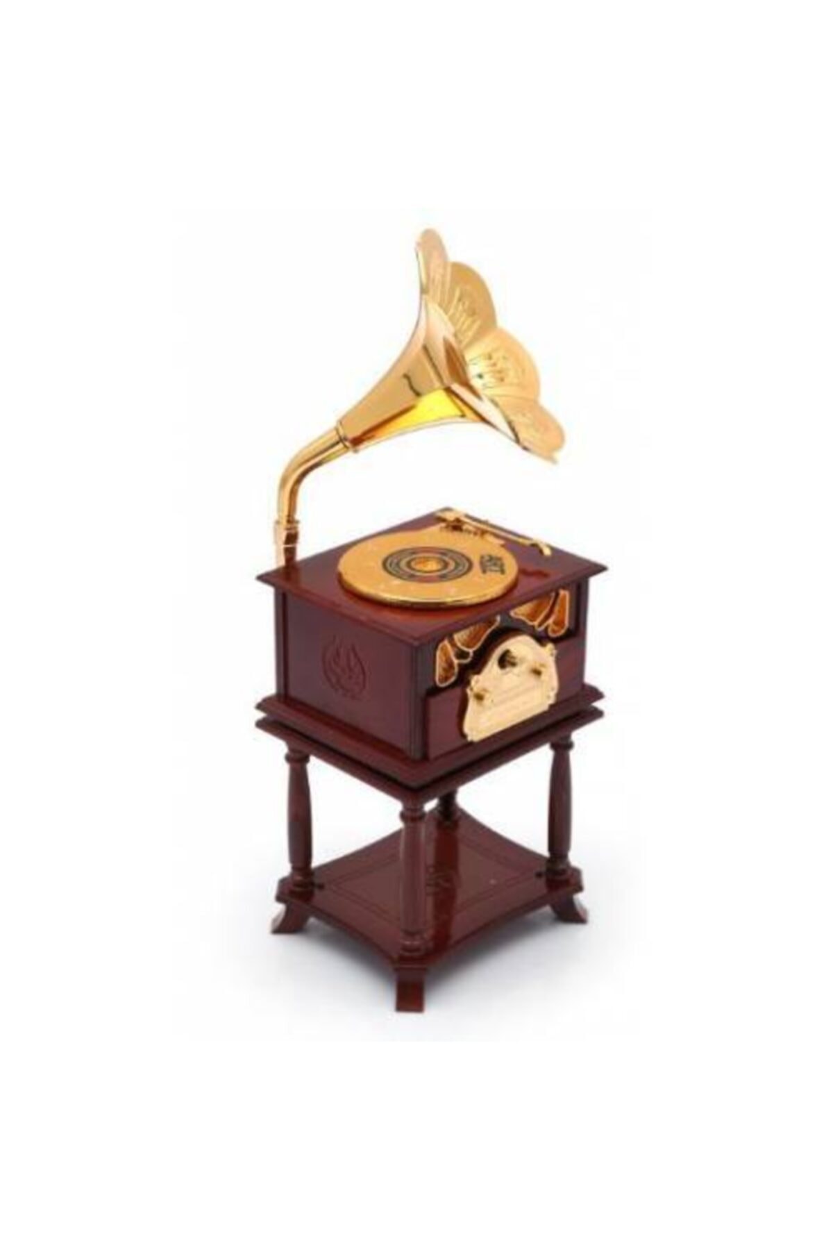 herkesetoptantic Gramofon Sehpalı Çekmeceli Kurmalı Müzik Kutusu Kahverengi