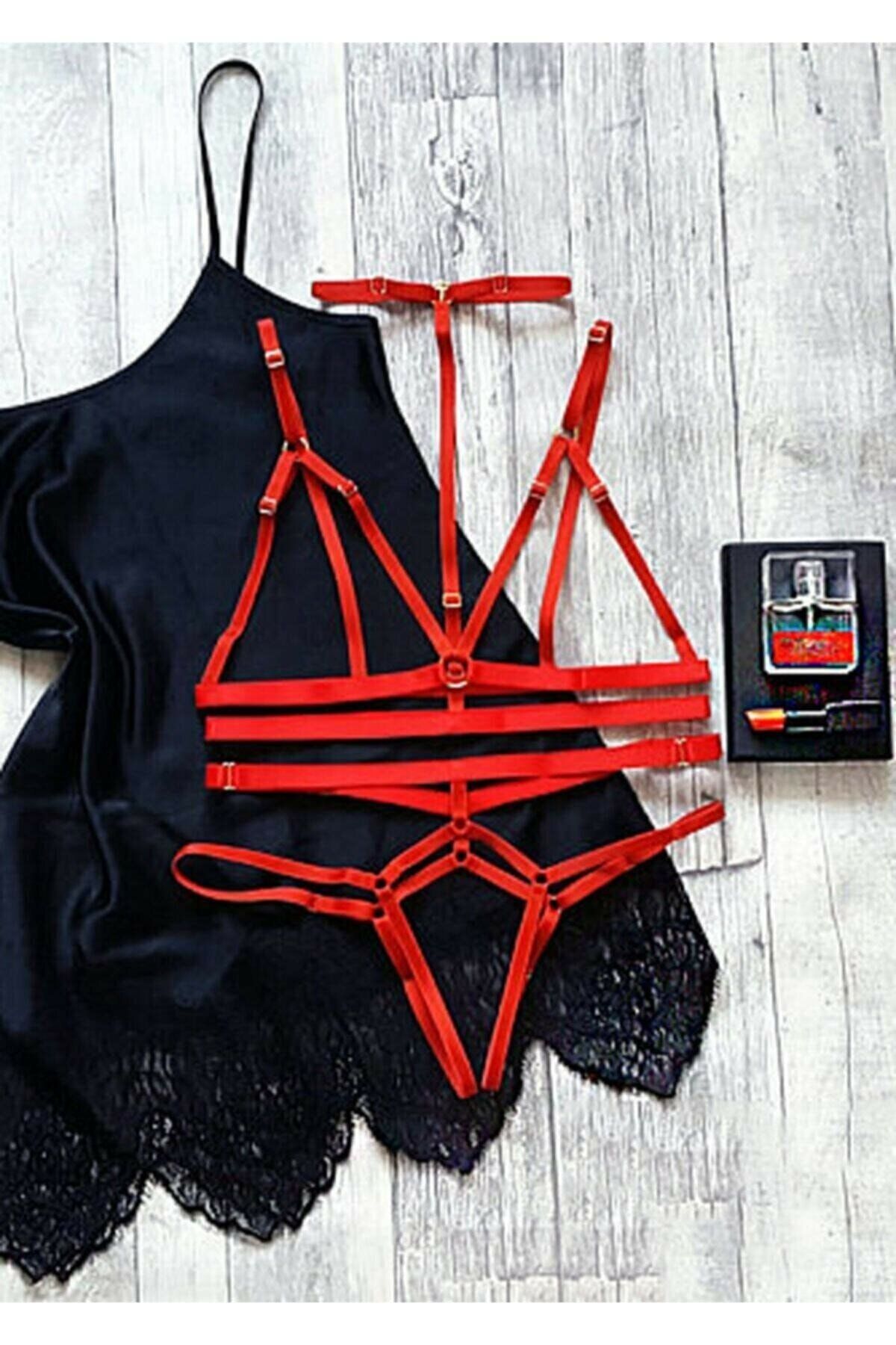 Cindiy String Sütyen Lastik Harness Takım