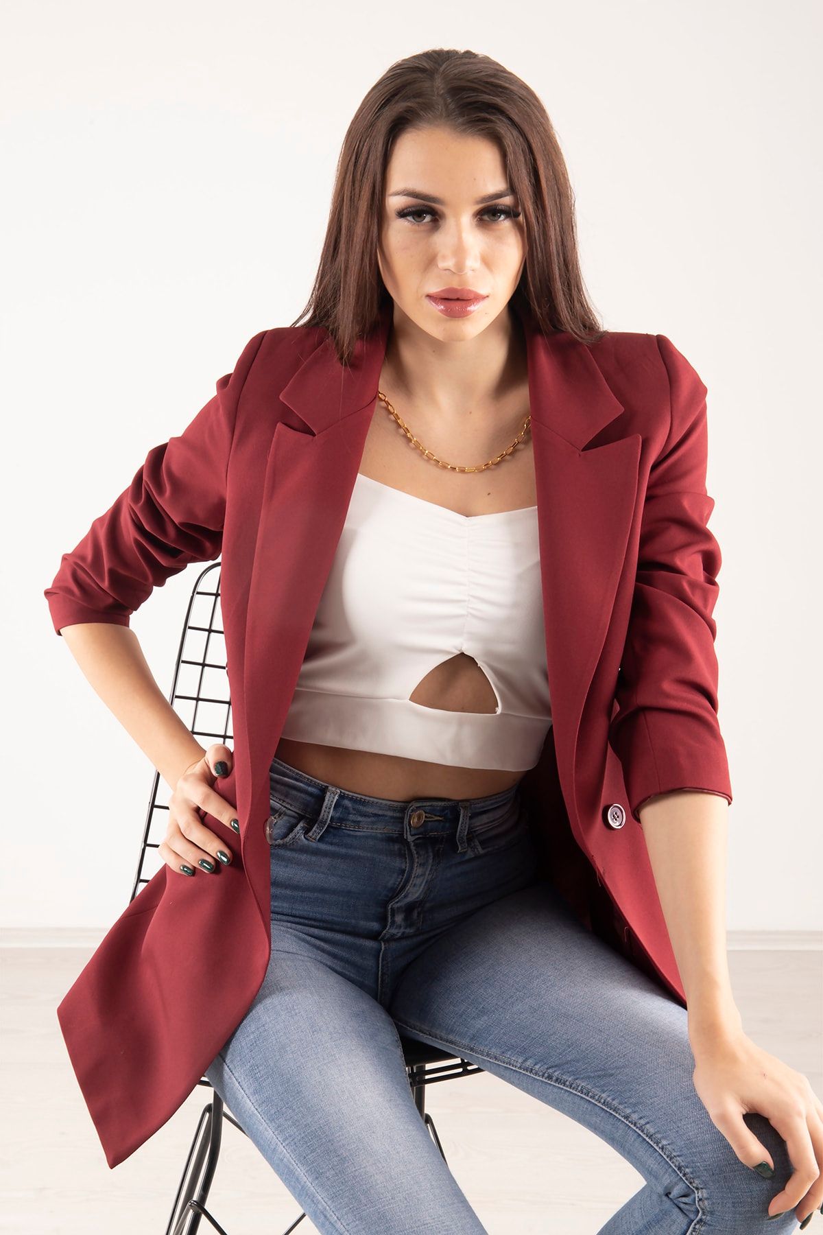 Feminist Bordo Vatkalı Astarlı Kadın Blazer Ceket 0105111