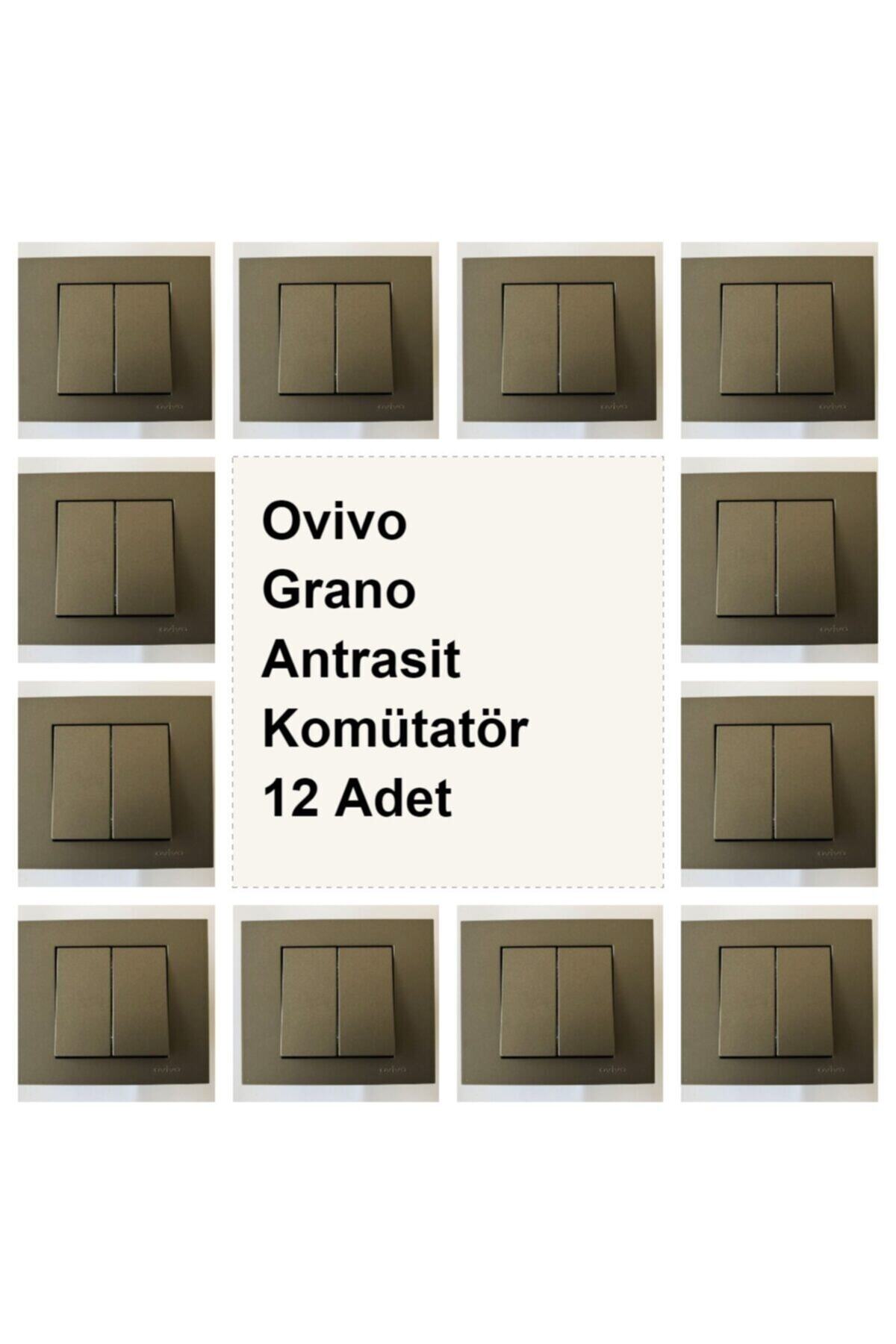 ÇağatayElektrik Ovivo Grano Antrasit Komütatör (ikili Anahtar) Mekaniza+çerçeve(12 Adet)