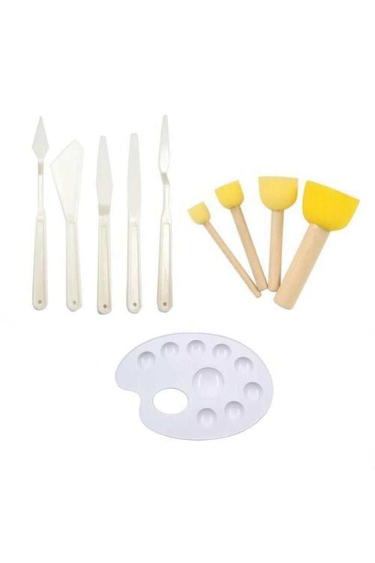 Arthobi 3 Lü Set, Plastik Spatula, Pon Pon Fırça Ve Palet, Yardımcı Set, Hobi Çalışmaları, Akrilik Boya
