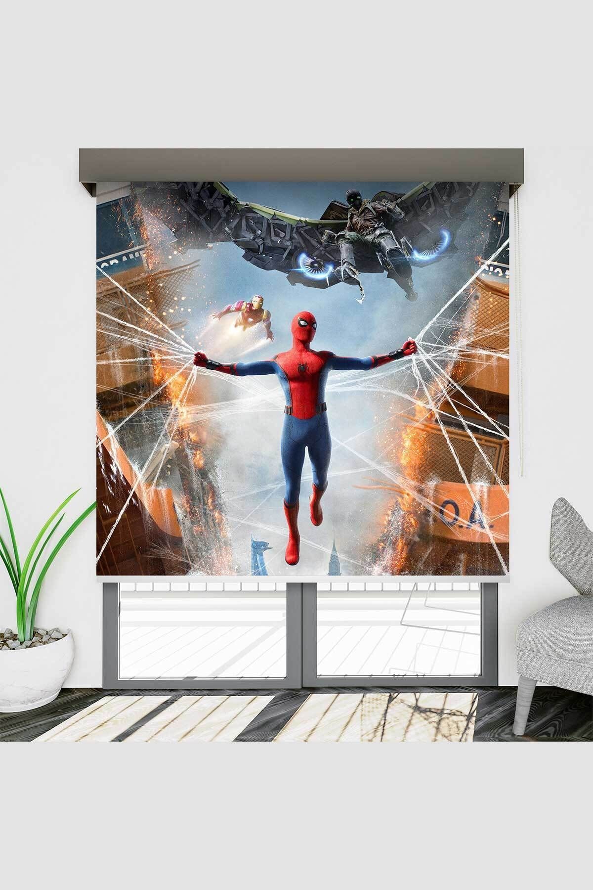 Grandgri Spider Man Yenilmezler Temalı Su Bazlı Tekstil Boya Baskılı Çocuk Odası Stor Perde