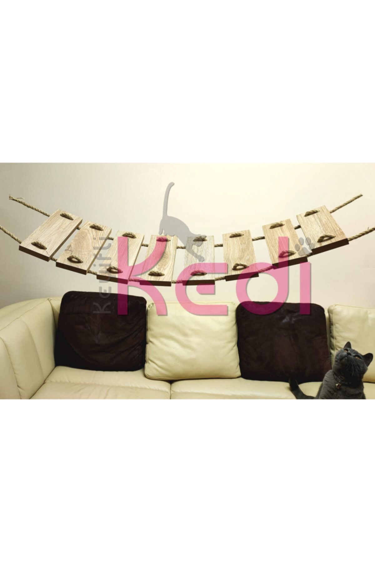 Keyifli Kedi Kedi Merdiveni - Asma Köprü Tipi Halatlı - 8 Basamaklı
