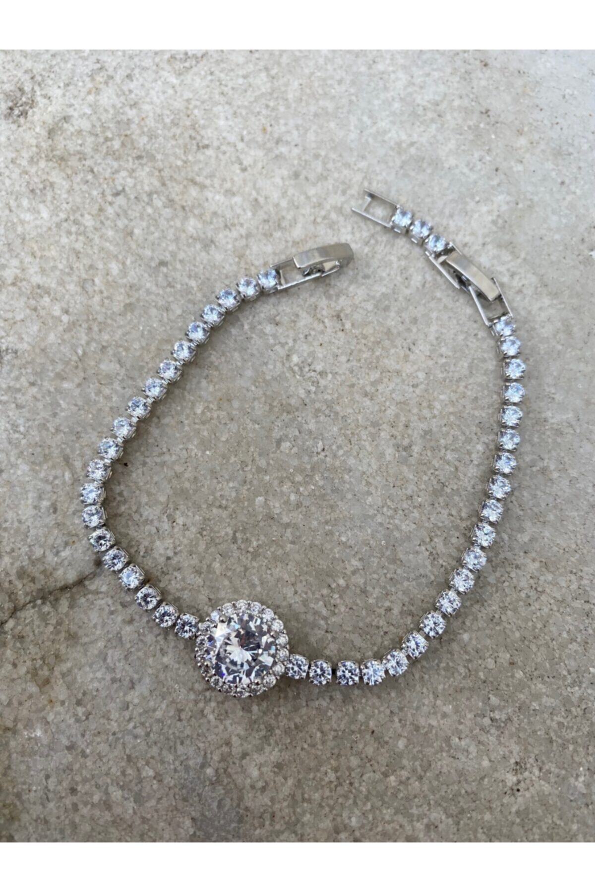 Labone Accessories Yuvarlak Taşlı Silver Pırlanta Montürlü Su Yolu Bileklik