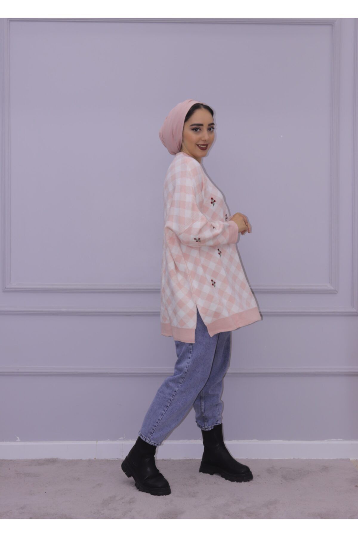 KRAL MODA Çiçek Detaylı Triko Kazak