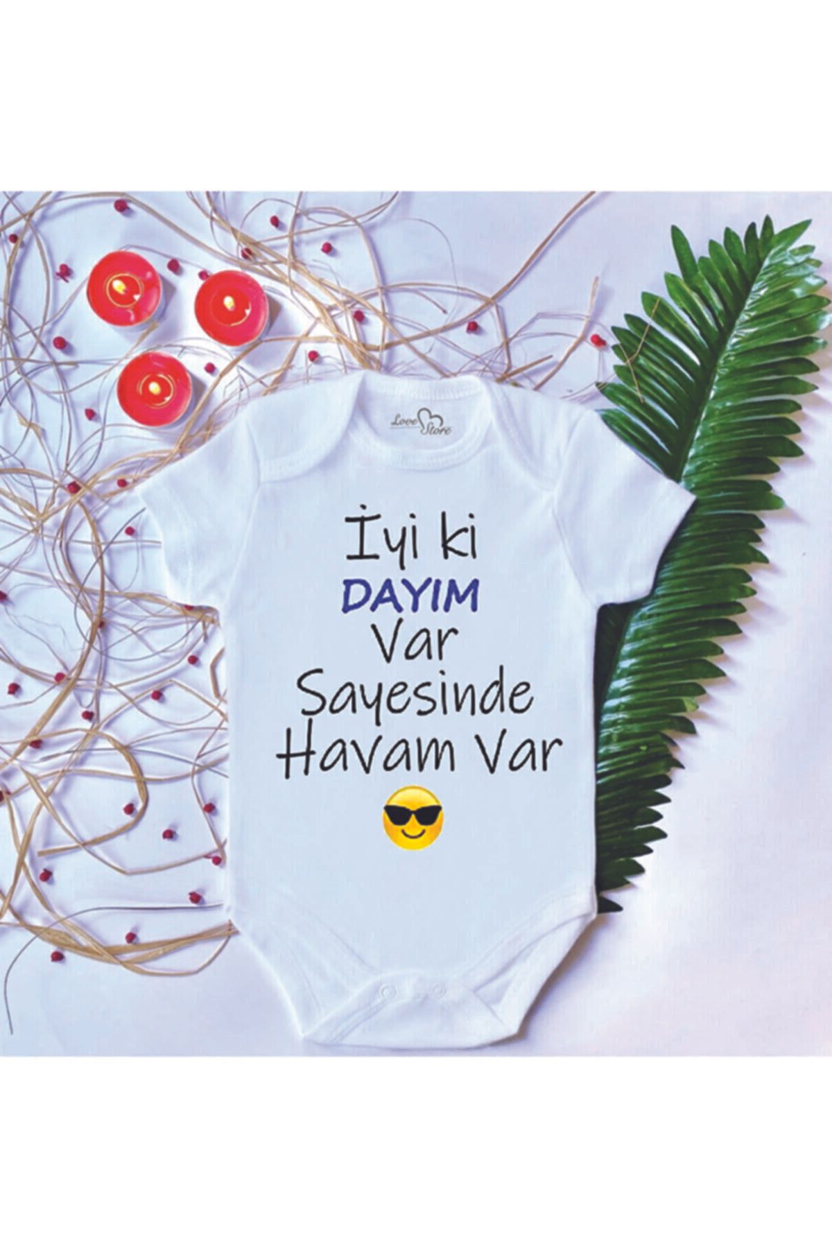 Limon Unisex Bebek Baskılı Iyiki Dayım Sayesinde Havam Var %100 Pamuklu Çıtçıtlı Body