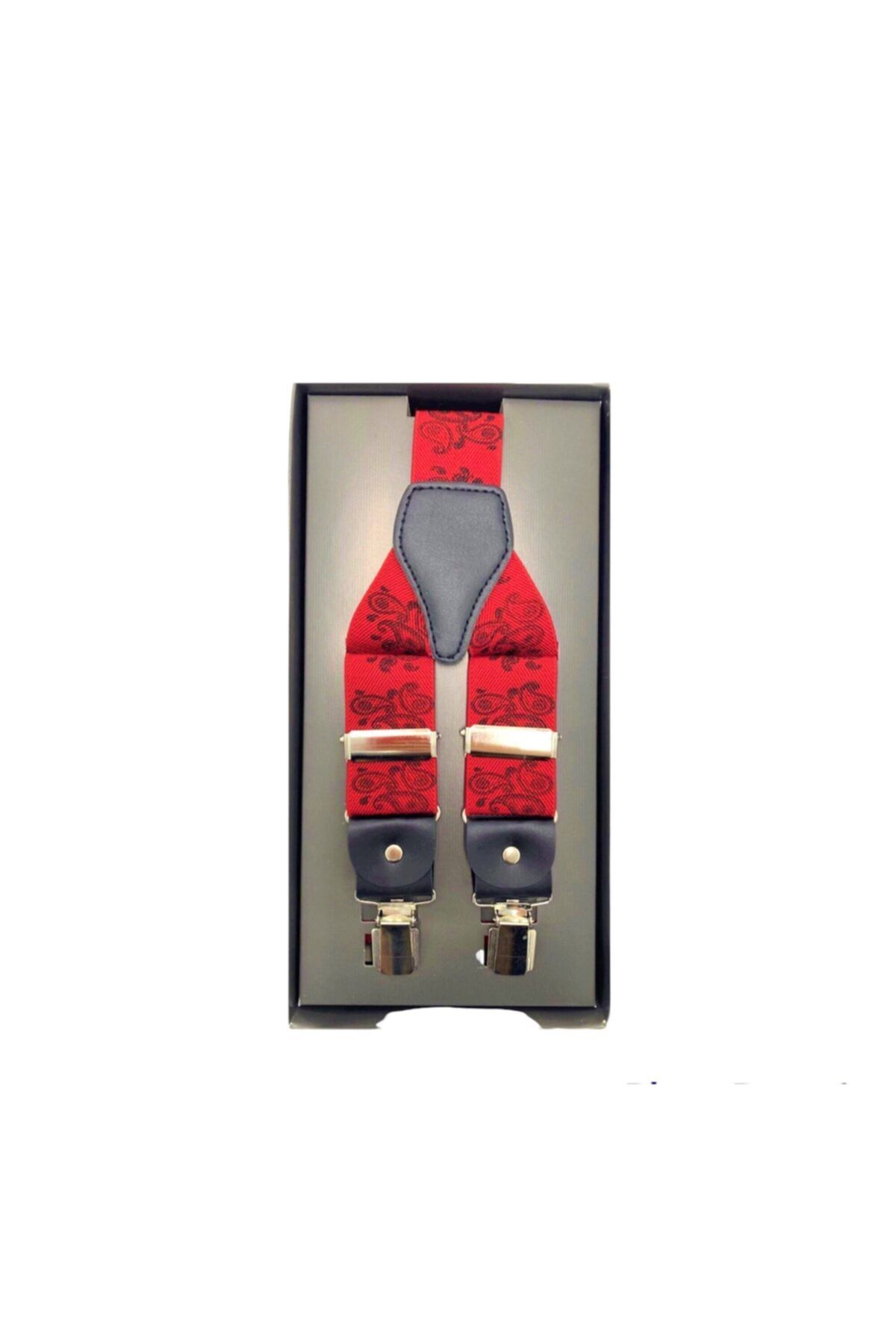 Yage 3,5 Cm Unisex Kırmızı - Lacivert Şal Desenli Pantolon Askısı