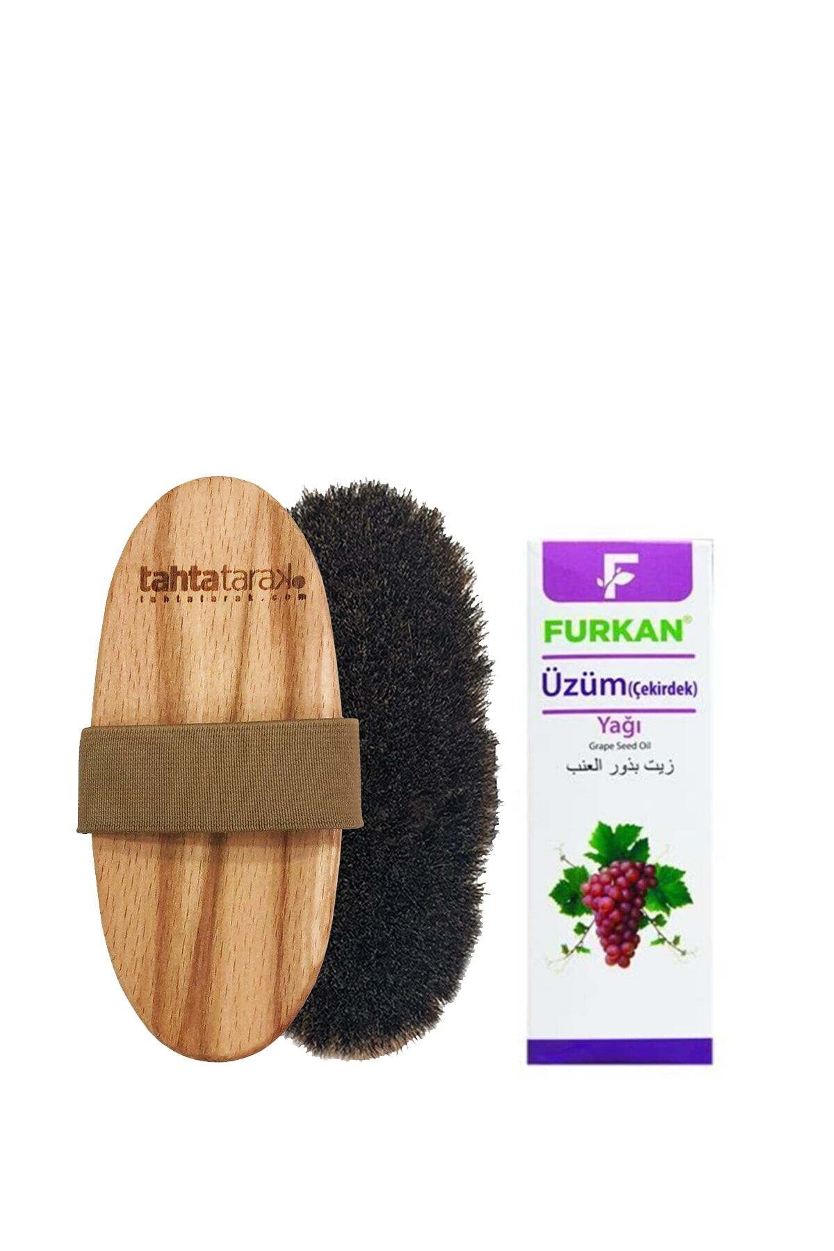 tahtatarak Selülit Karşıtı Doğal At Kılı Fırçası + Furkan Üzüm Çekirdeği Yağı 50 ml