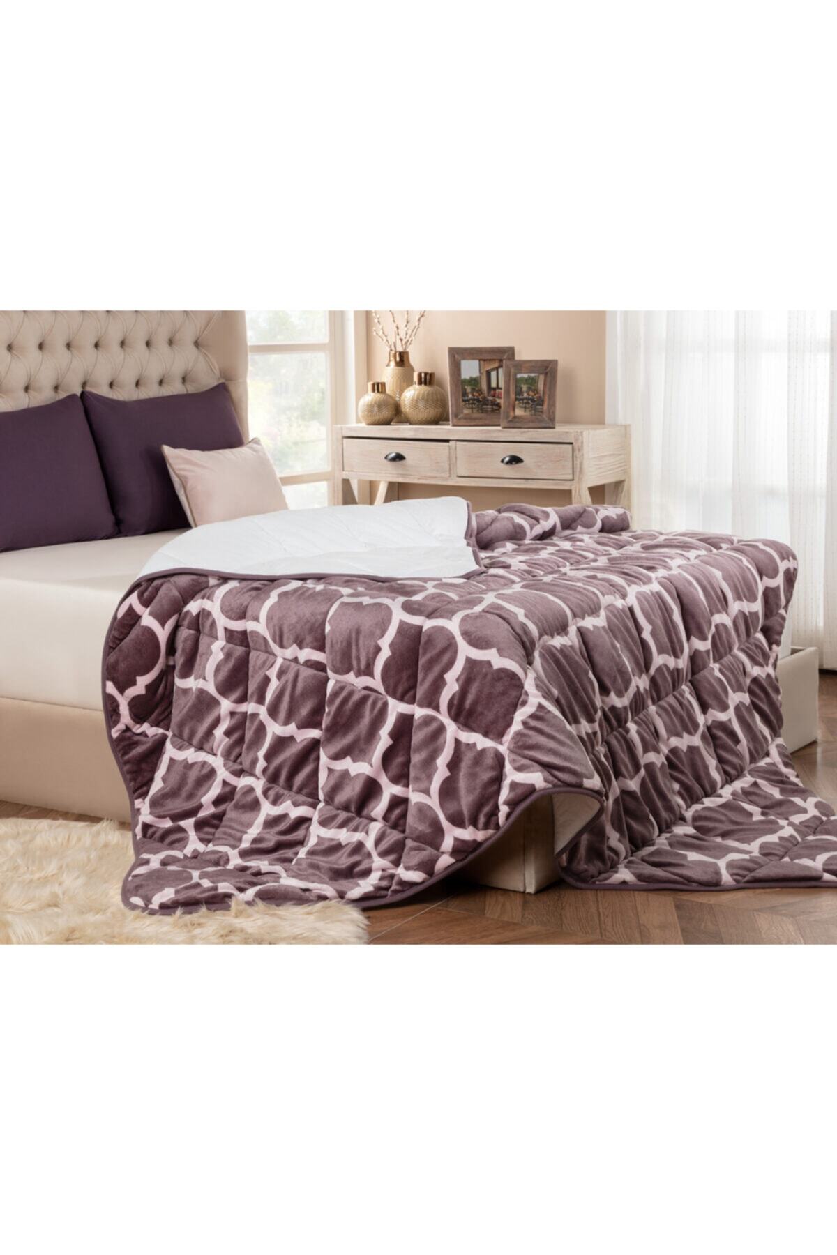 Madame Coco Luxury Velvet Olga Çift Kişilik Yorgan - Mürdüm