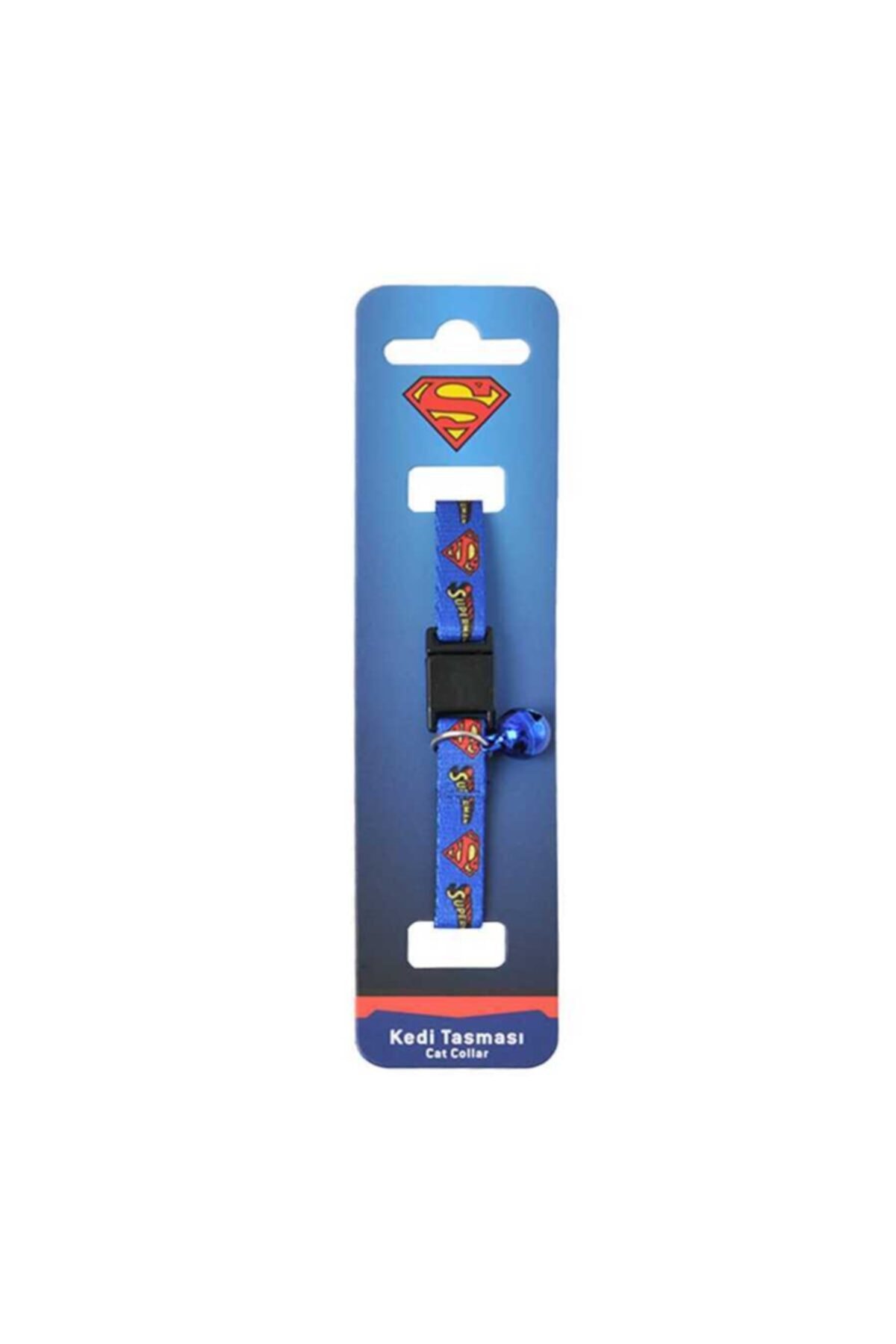 Superman Lacivert Desenli Güvenlik Kilitli Ayarlanabilir Yumuşak Doku Kedi Boyun Tasması 22-30 Cm