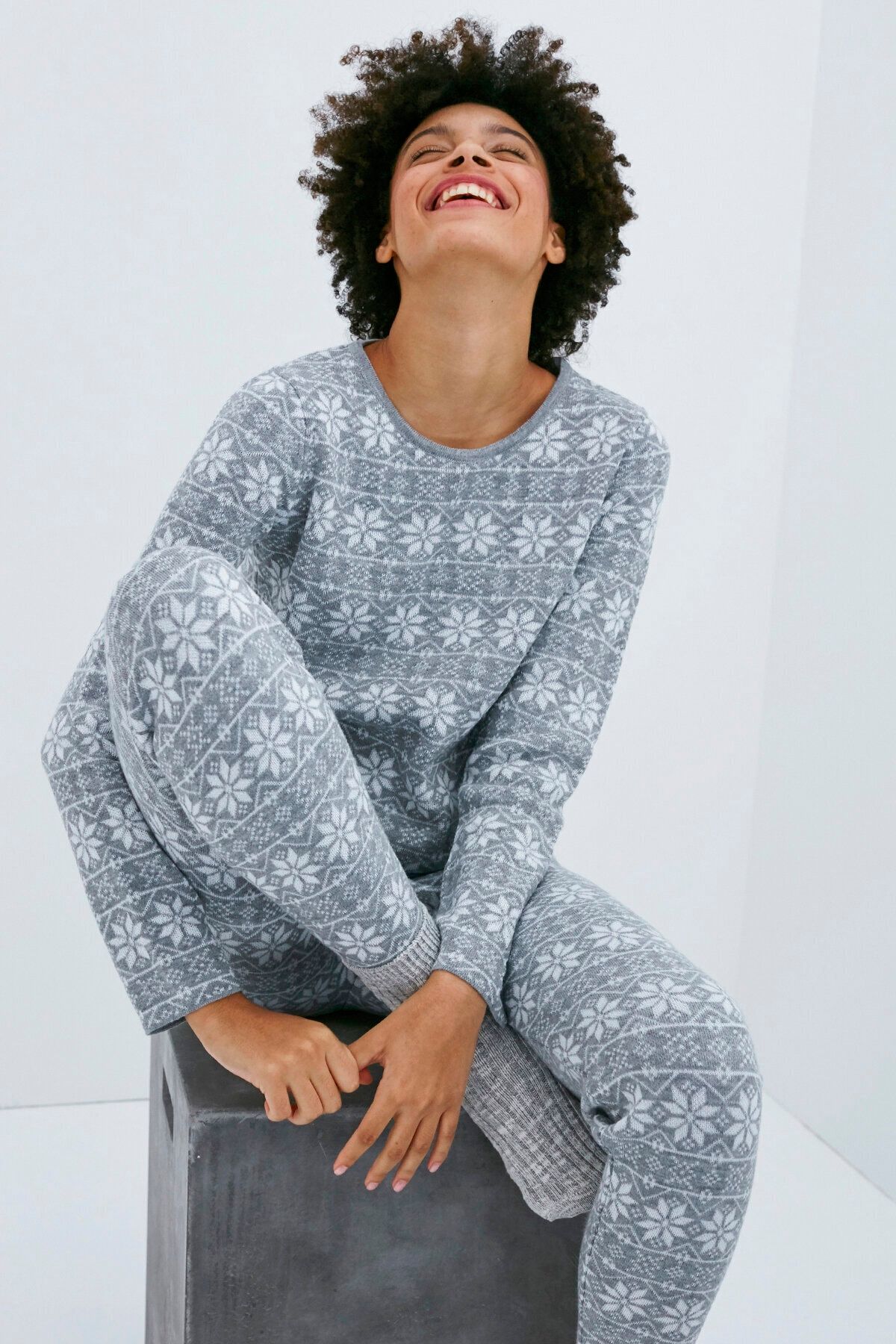 Penti Koyu Gri Snowy Knitted Pijama Takımı