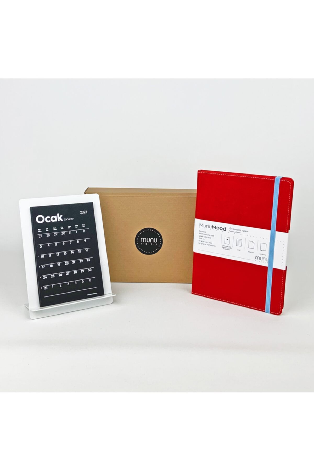 Munu Note Hediye Seti Kırmızı Defter + Beyaz Masa Takvim