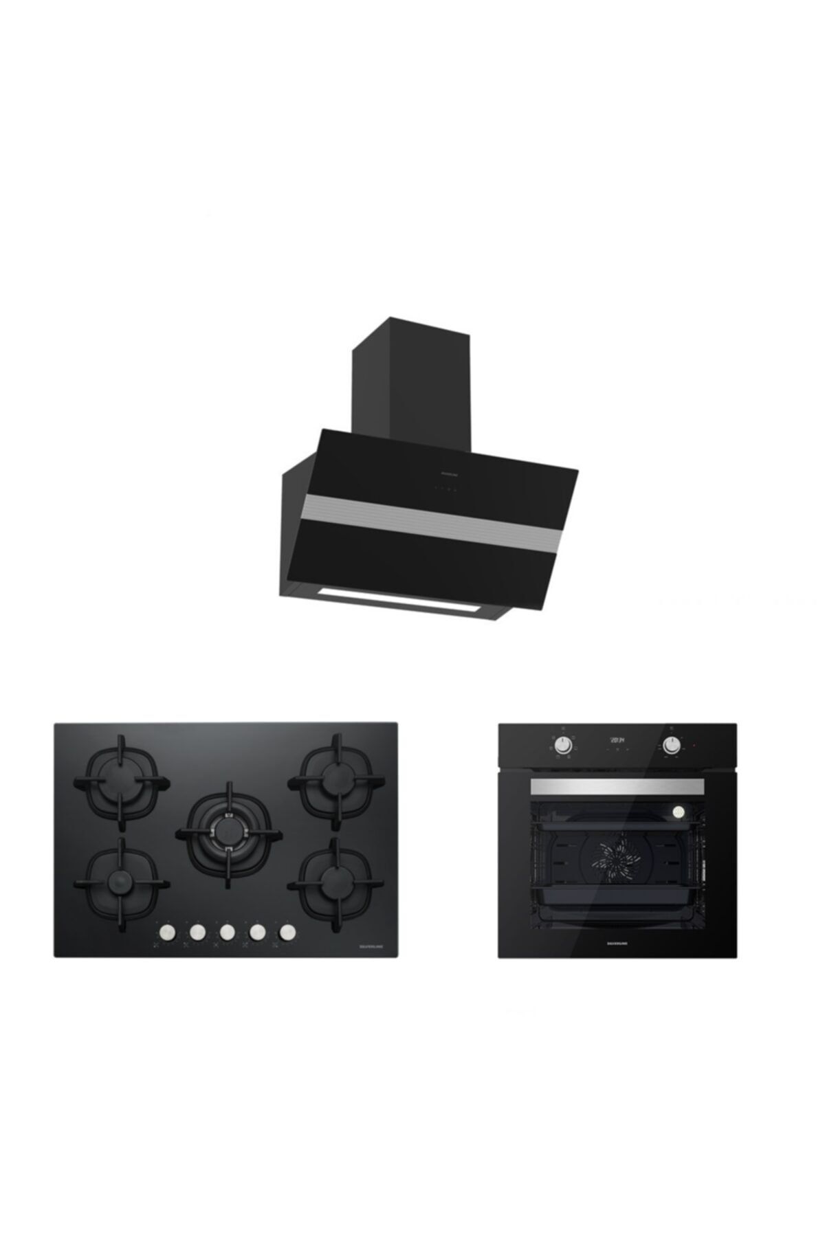 Silverline Siyah Cam Ankastre Set (3472 Bold Siyah 60+cs5426b01+bo6502b02)