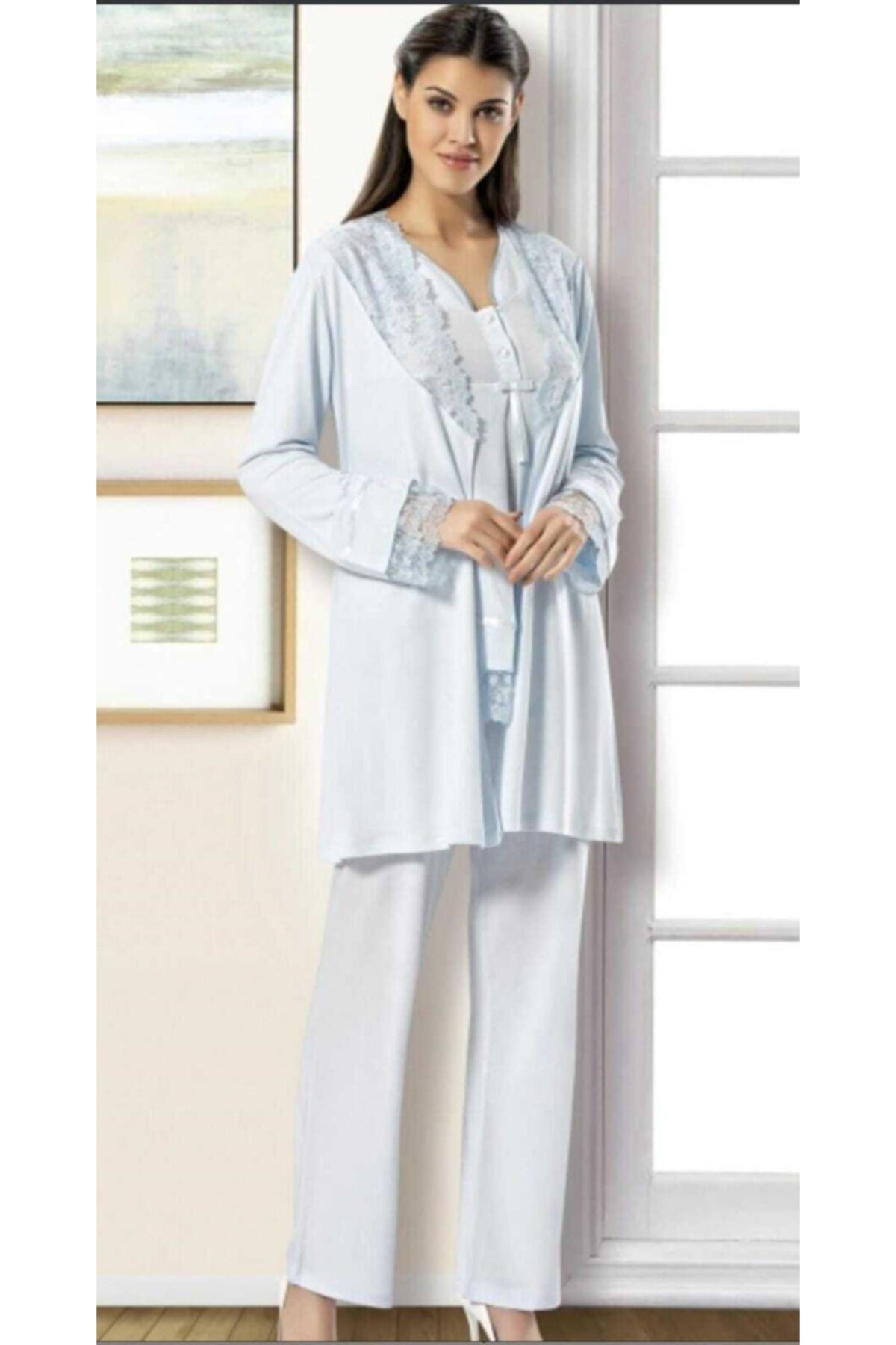 Xses Kadın Mavi Sabahlıklı Hamile Pijama Takımı