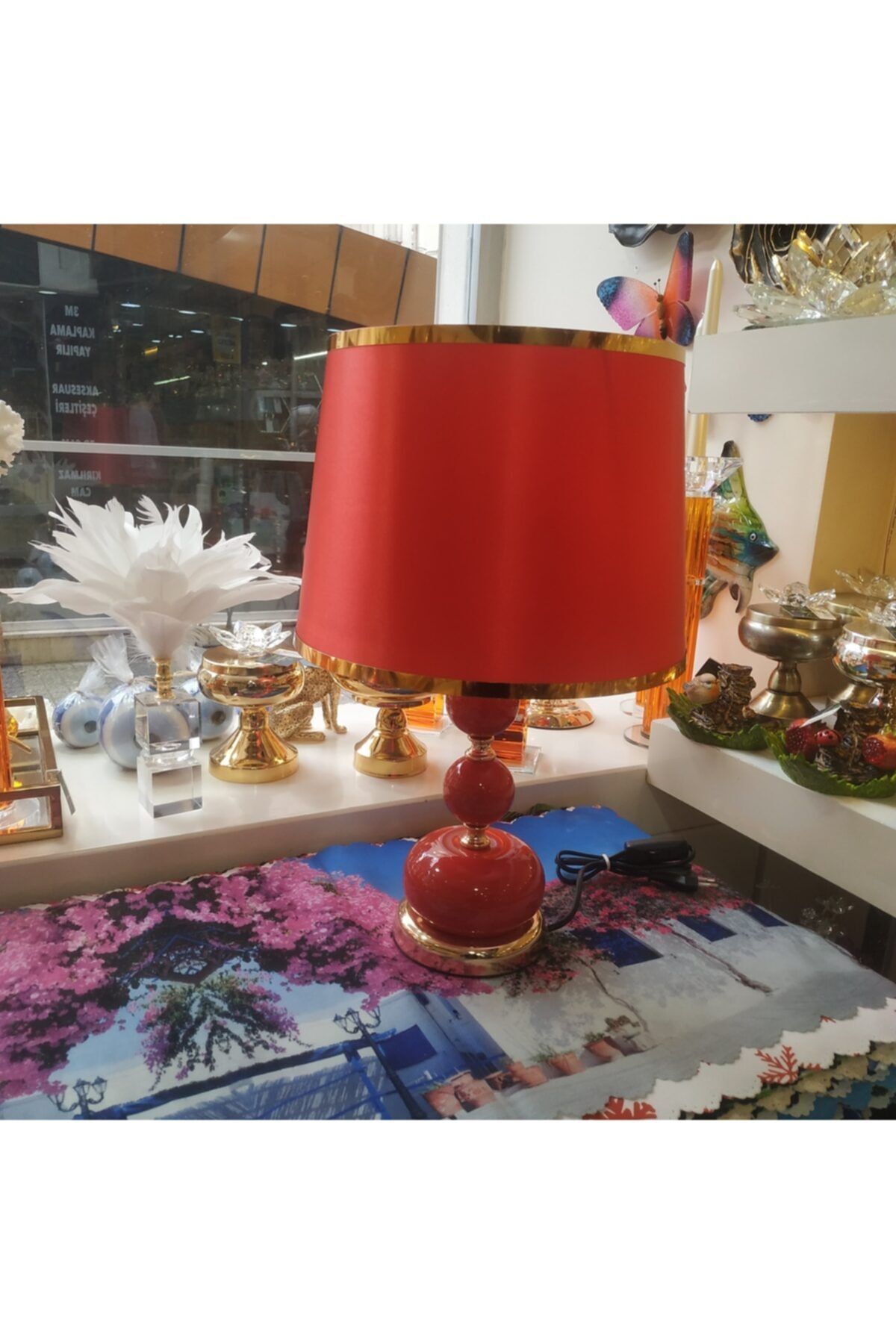Gold home design Kırmızı Toplu Abajur
