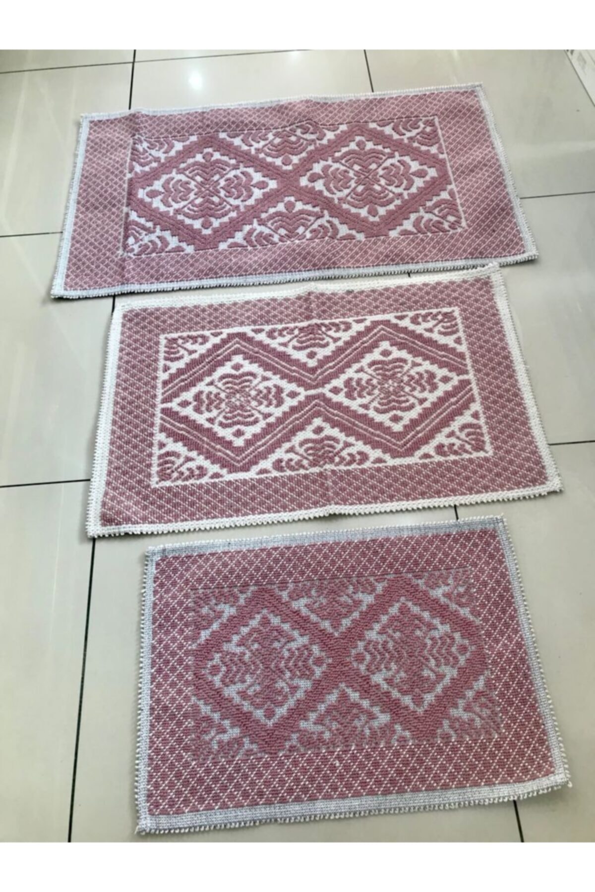 ŞULE MEFRUŞAT Bukle Dokuma 3 Lü Banyo Klozet Takımı