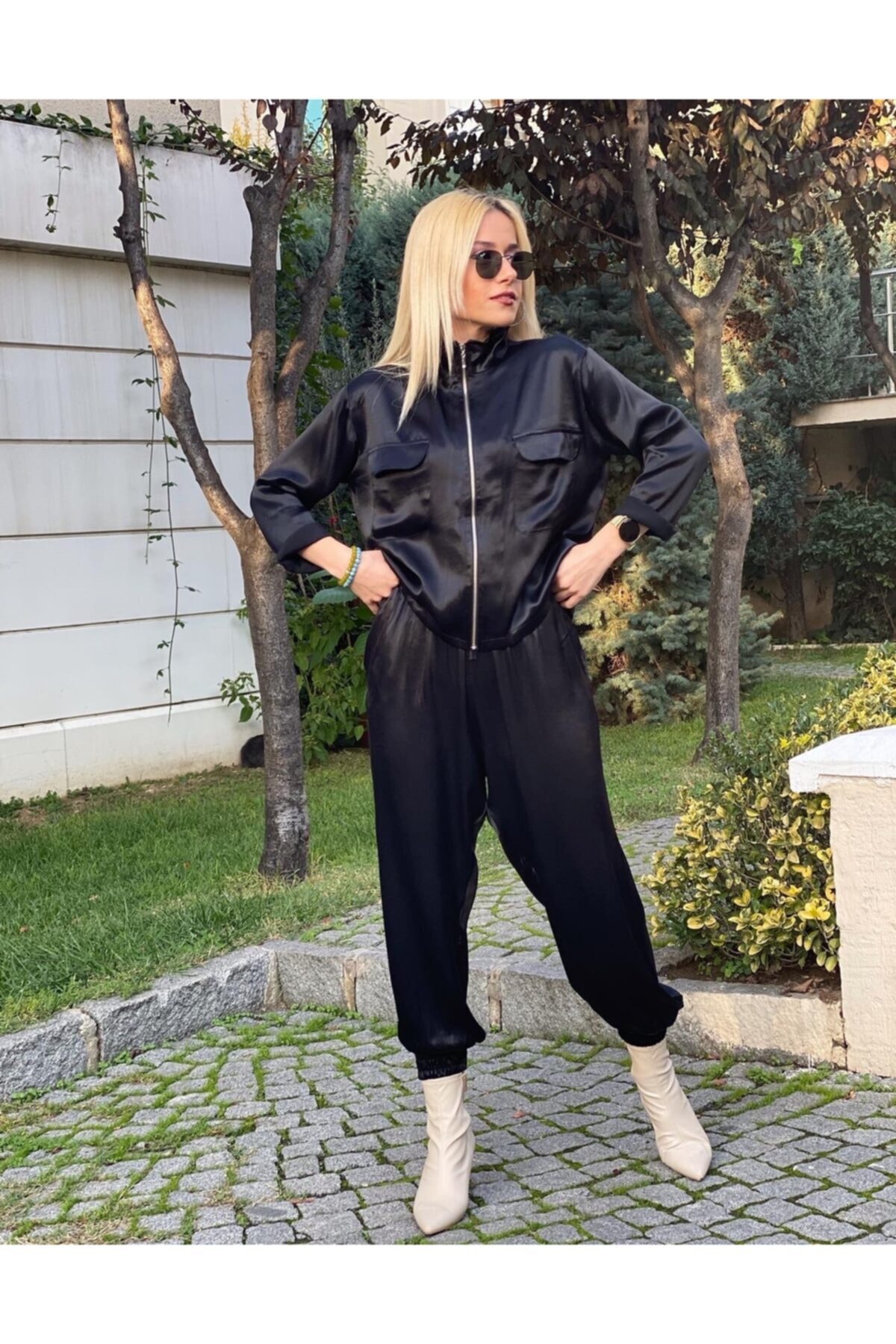 Matu Official Siyah Fermuarlı Saten Takım