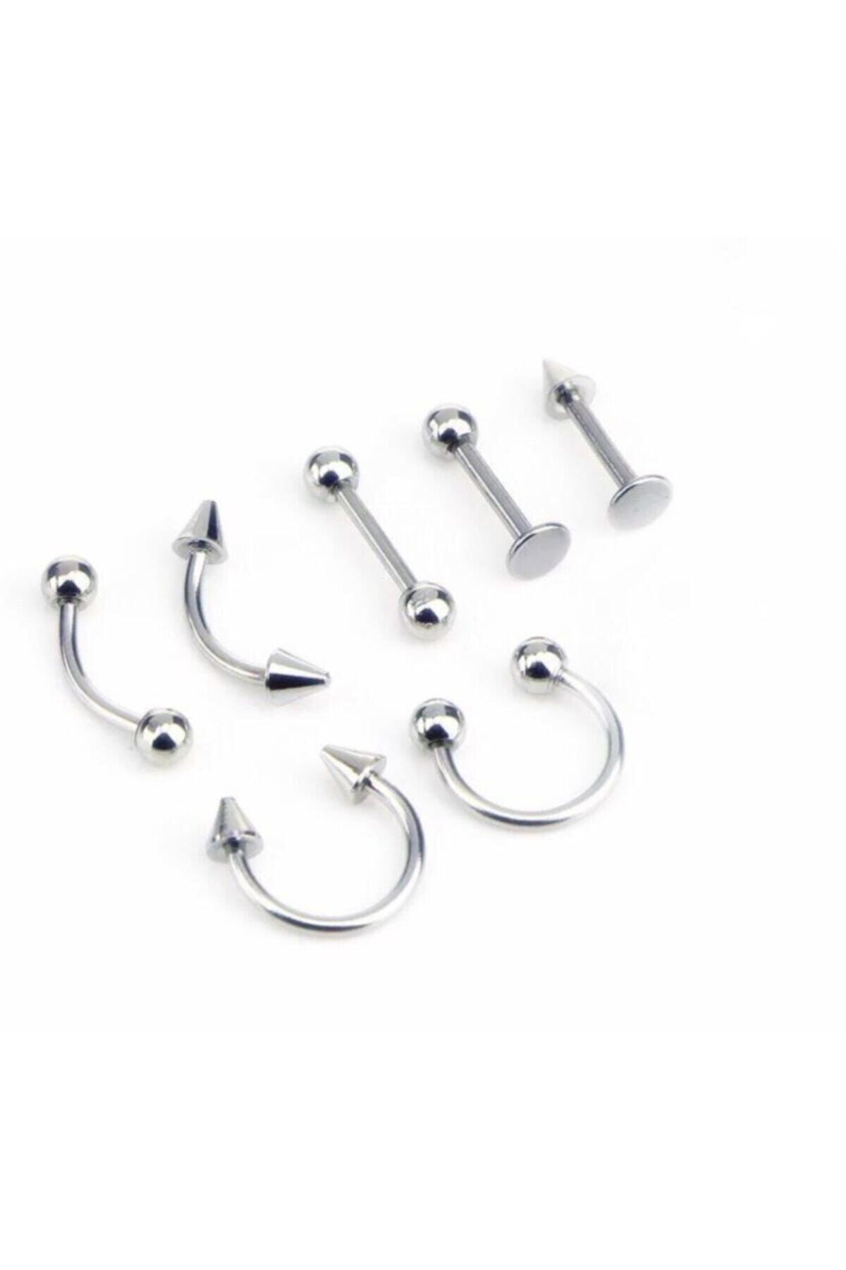 Jaida Moda Unisex Gümüş Cerrahi Çelik Piercing 7'li