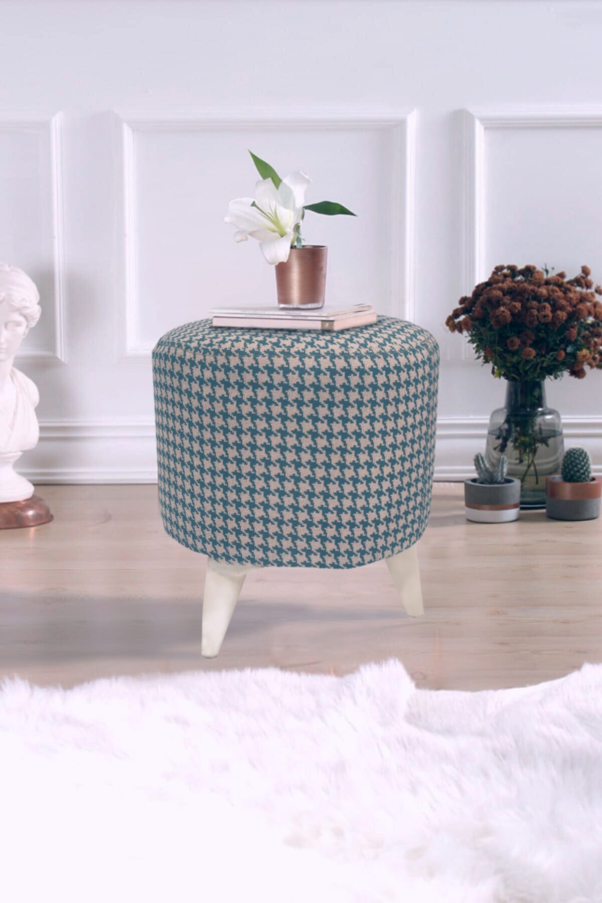 akayconcept Desenli Mavi Puf