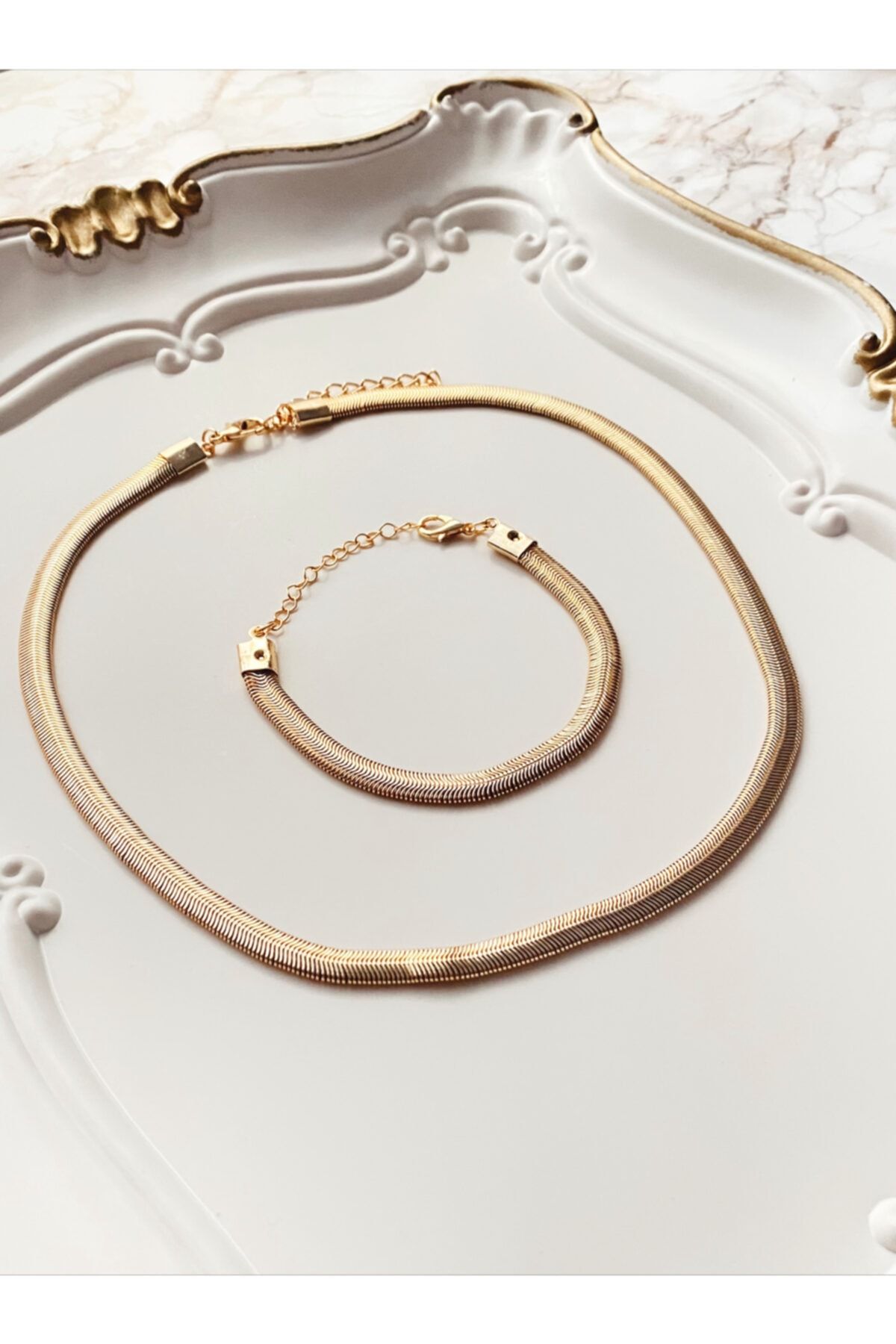 fashion jewe Gold Italyan Zincir Kolye Bileklik Seti