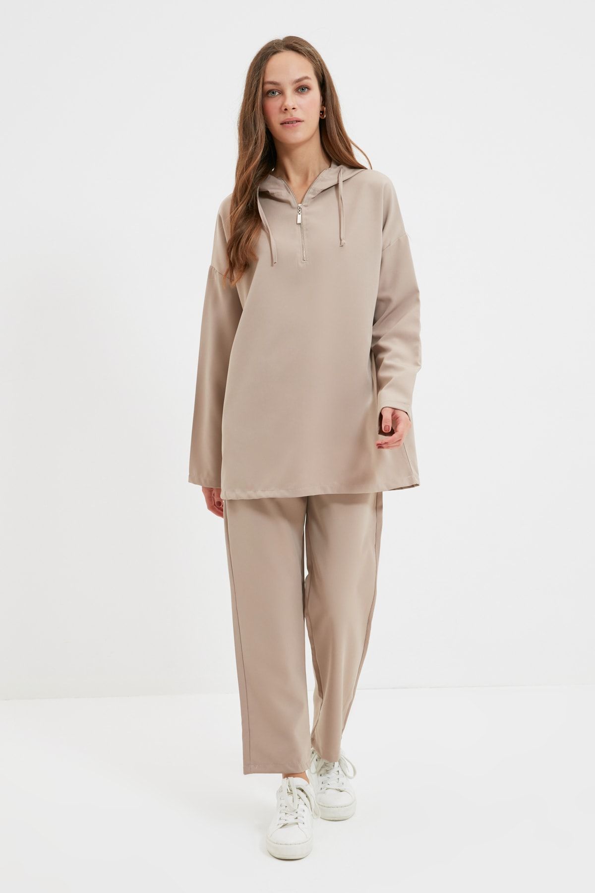 Trendyol Modest Vizon Kapüşonlu Önü Fermuarlı Alt-Üst Takım TCTAW22US0079