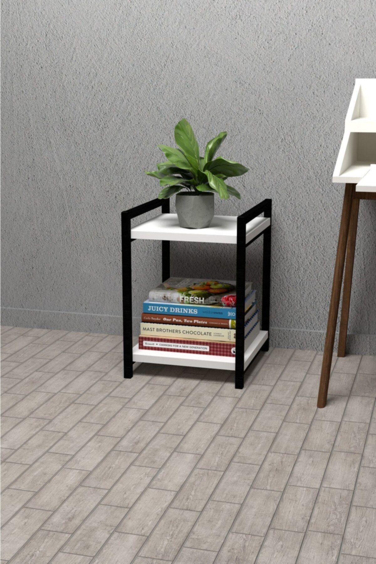 CMKStore Metal Ahşap Dekoratif Çok Amaçlı Raf 2 Katlı 29x29 Cm Beyaz Banyo Mutfak Rafı Çiçeklik Organizer