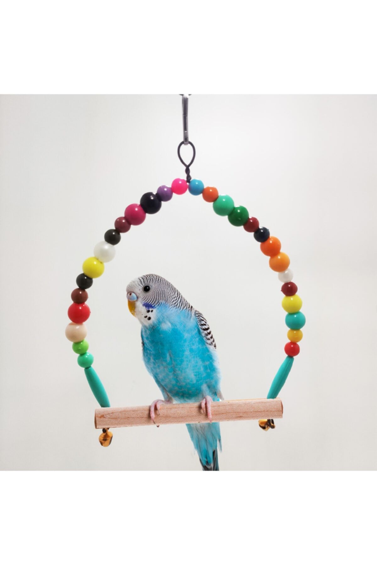 ozzipetshop Boncuklu Ahşap Tünekli Kuş Salıncağı