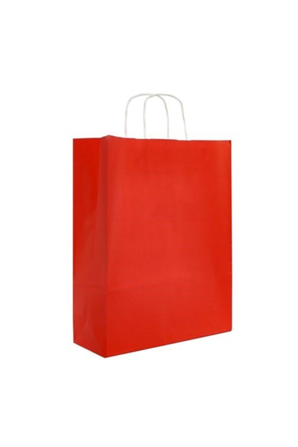 4YOUPACK 32*12*41 Burgu Saplı Kırmızı Kraft Poşet - Çanta 20 Adet