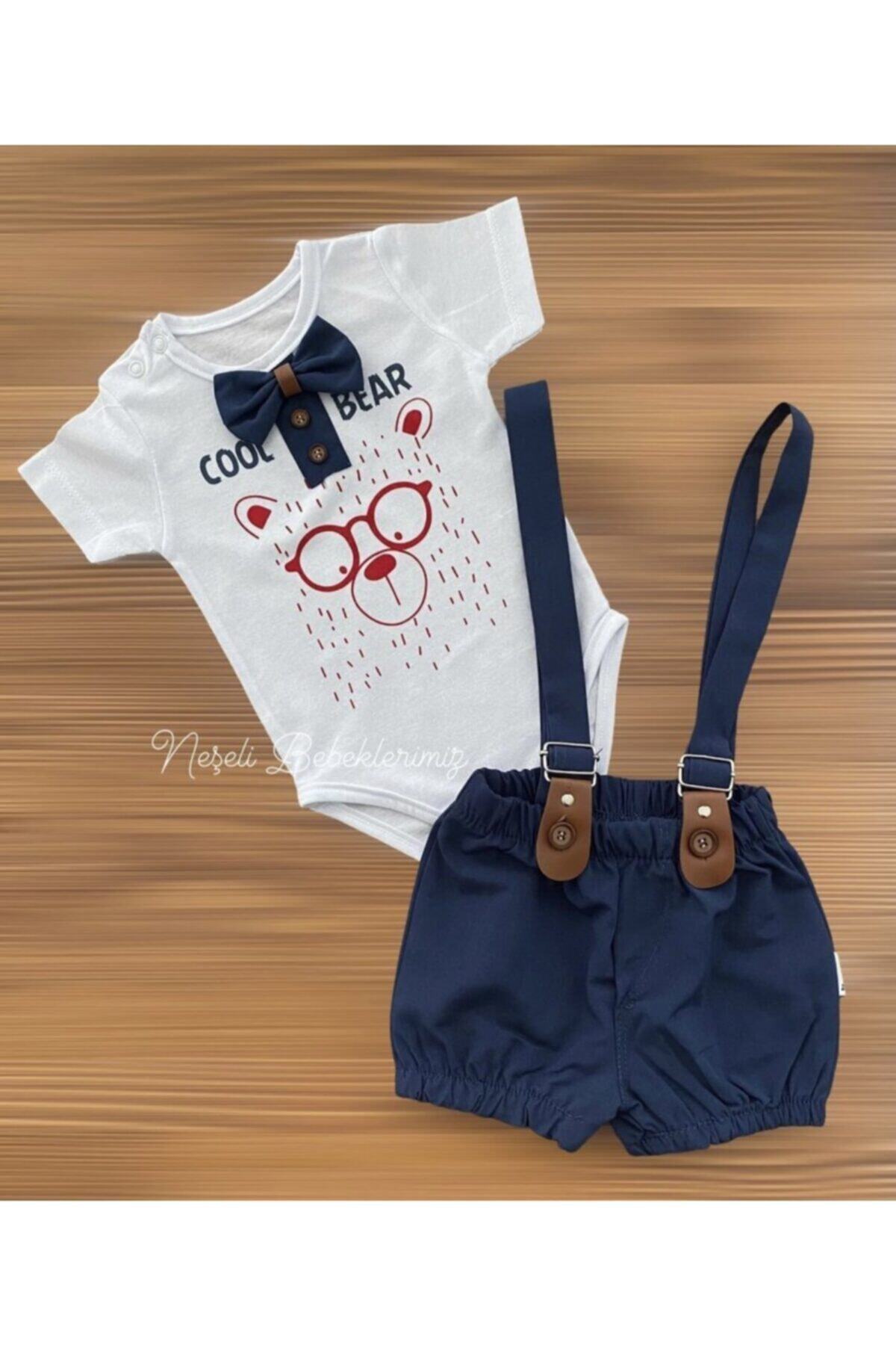 Murat Baby Muratbaby 2’li Cool Bear Baskılı Papyonlu Yazlık Slopet Takım