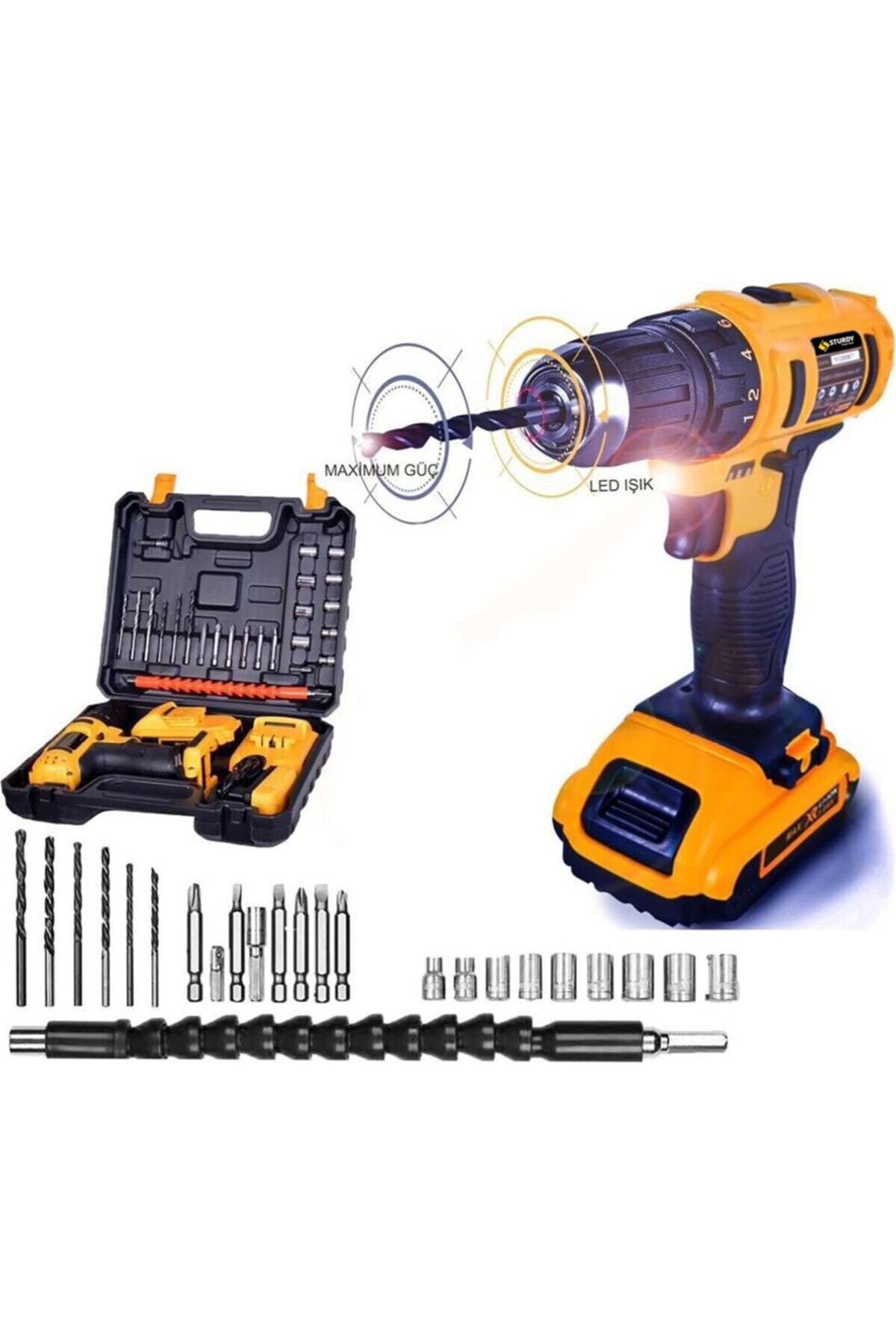 Sturdy Japon Technology 58v8ah E-477 Seri Darbeli Metal Şanzuman Şarjlı Çift Akülü Matkap 27prç Uç Setli