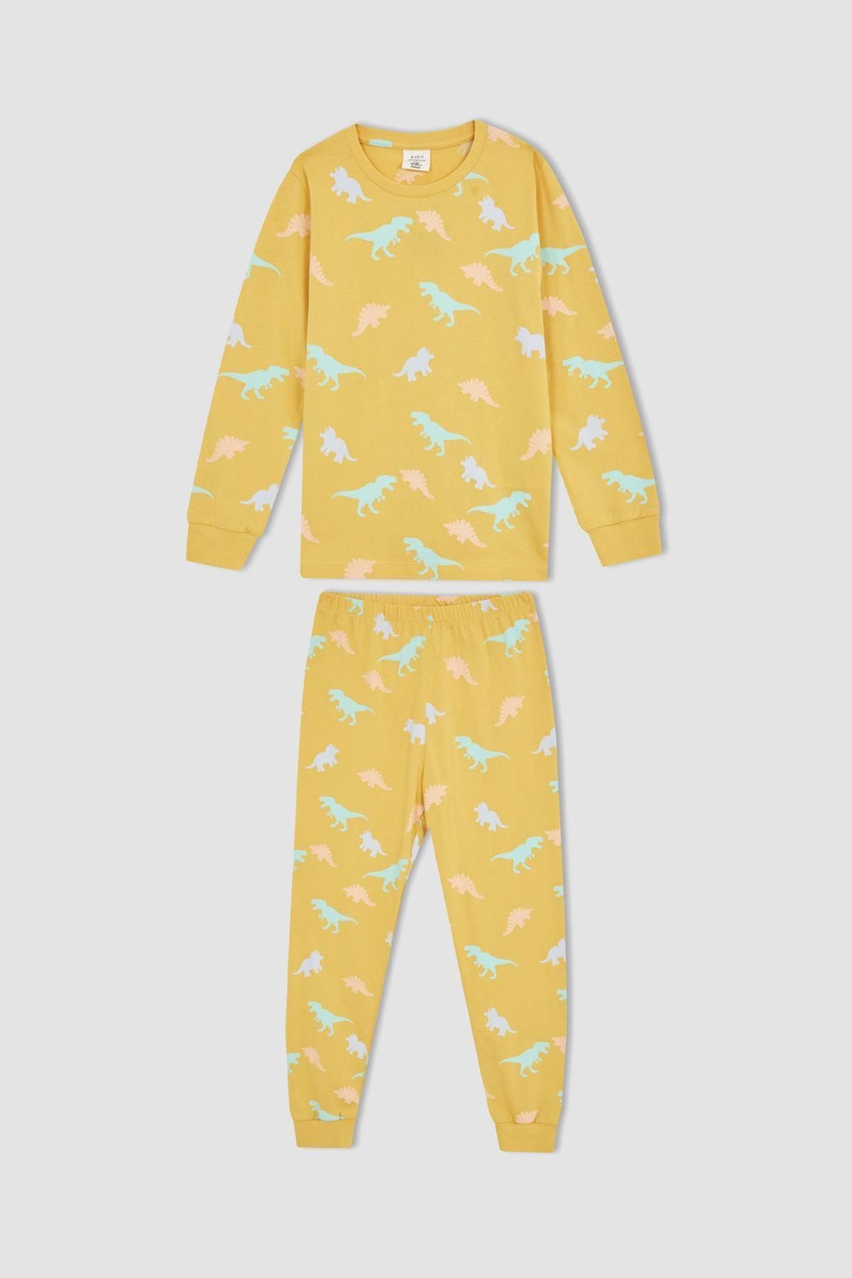 DeFacto Erkek Çocuk Dinozor Baskılı Pamuklu Uzun Kollu Pijama Takımı