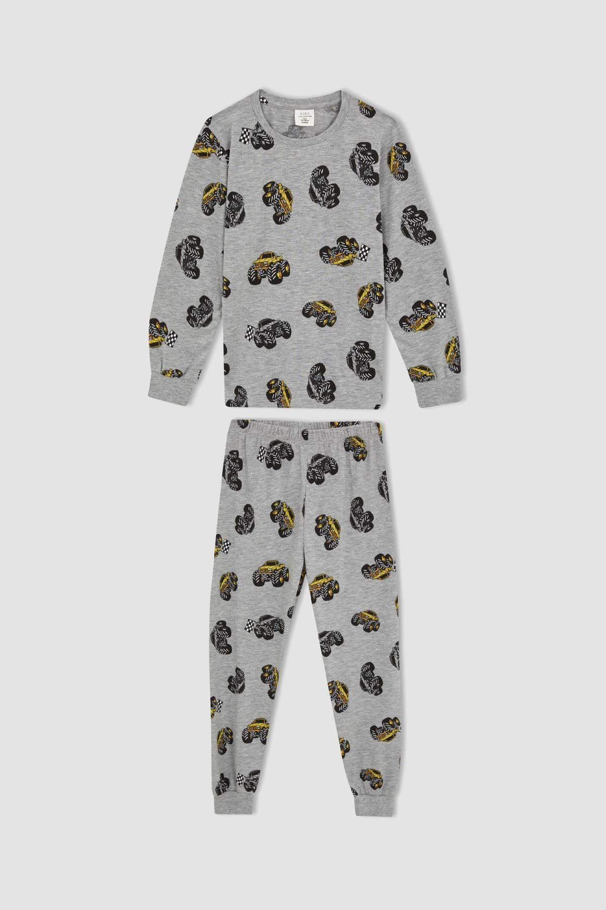 DeFacto Erkek Çocuk Tracks Baskılı Pamuklu Uzun Kollu Pijama Takım