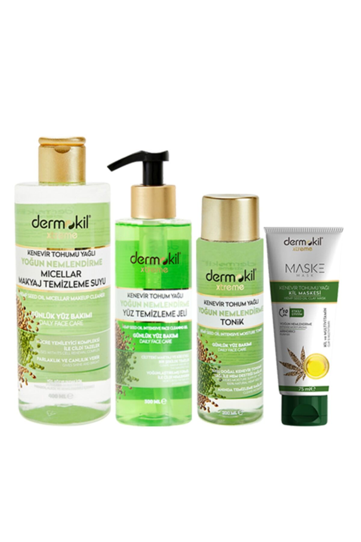 Dermokil Kenevir Maske 75 ml+ Kenevir Micellar 300 ml+ Kenevir Tonik 200 ml+ Kenevir Yüz Temizlem