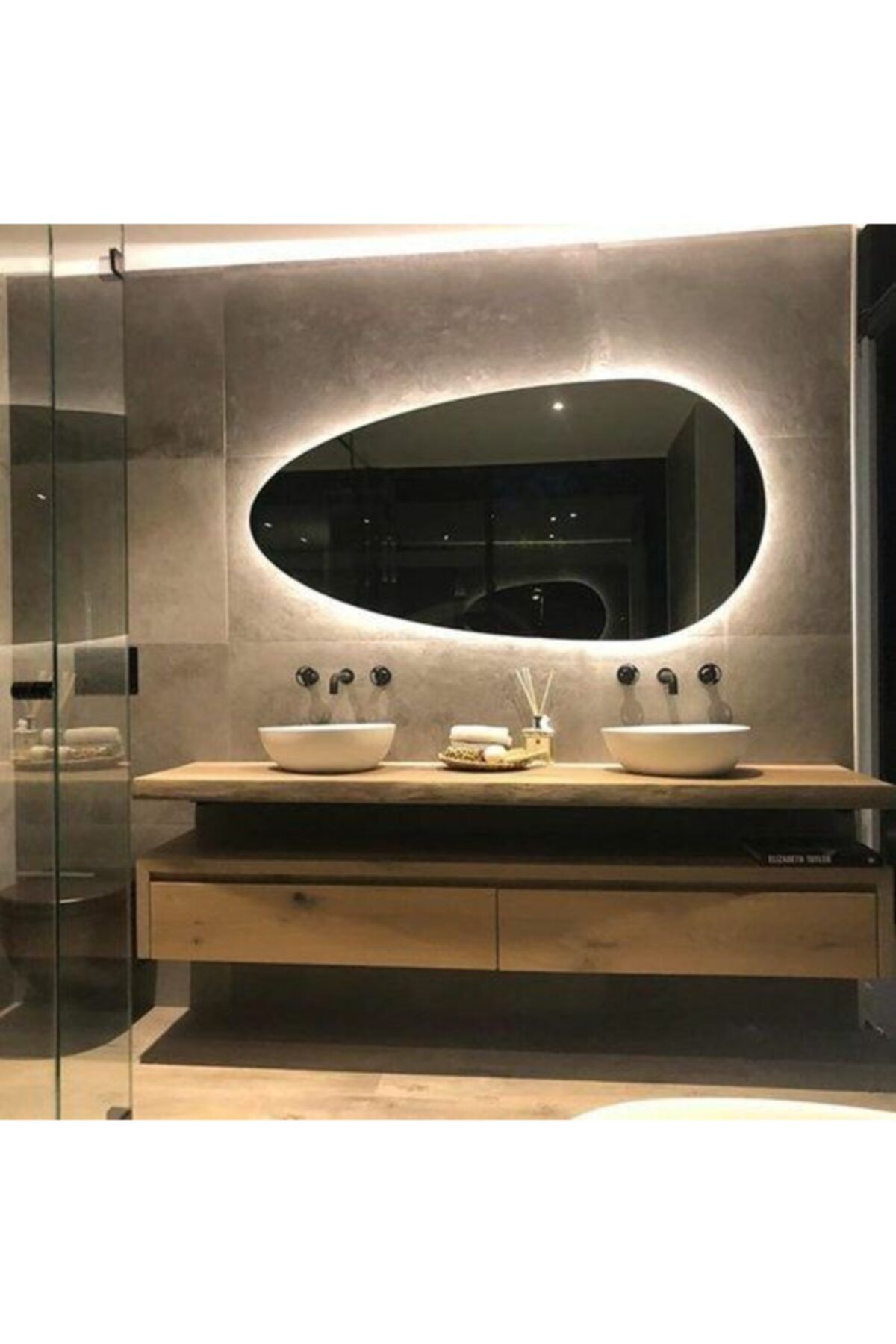 Aypars Atlye Asimetrik Banyo,lavabo Aynası Dokunmatik Ledli 60x110 cm 4 mm Flotal Ayna
