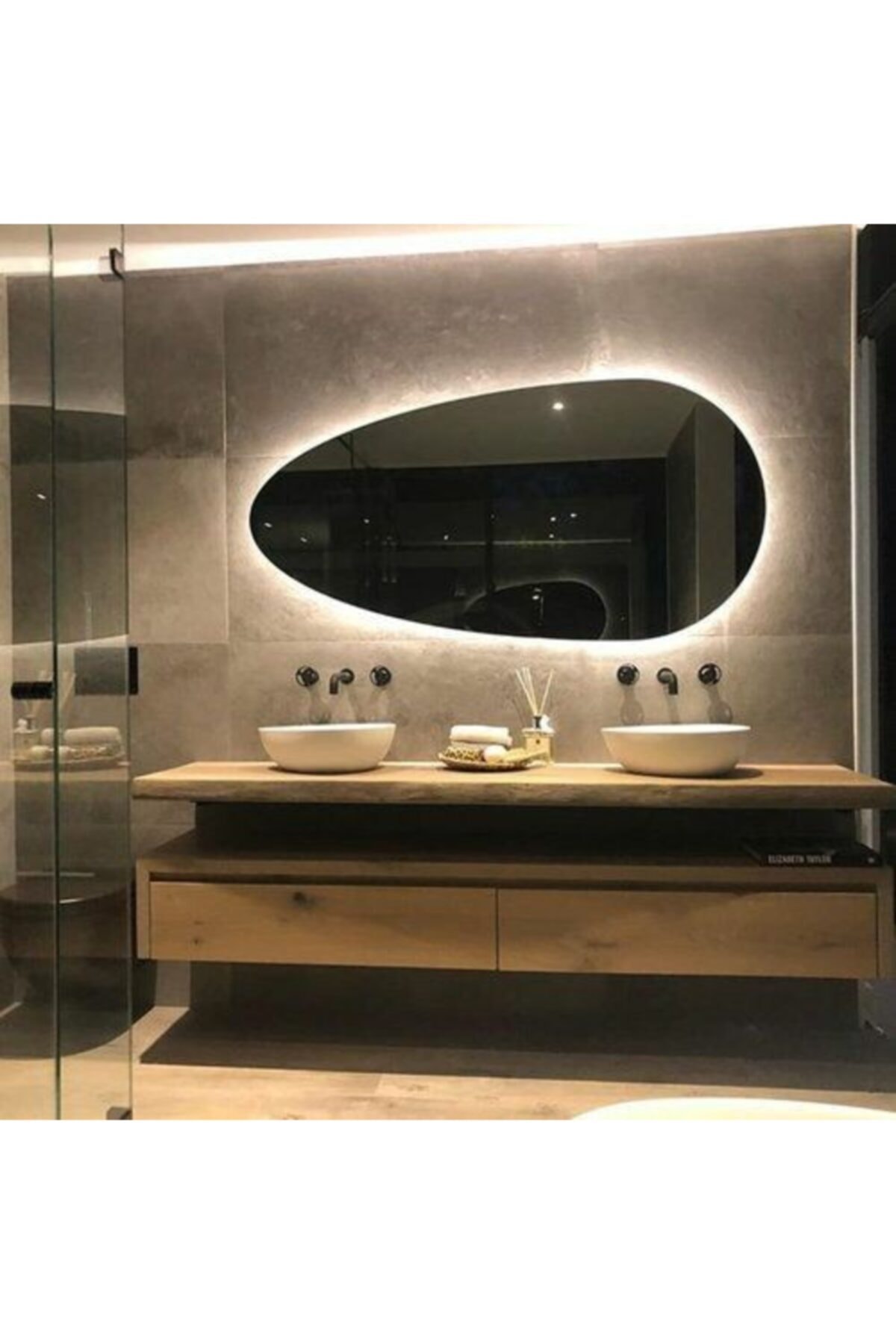 Aypars Atlye Asimetrik Banyo Lavabo Aynası Dokunmatik Ledli 70x120 cm 4 mm Flotal Ayna