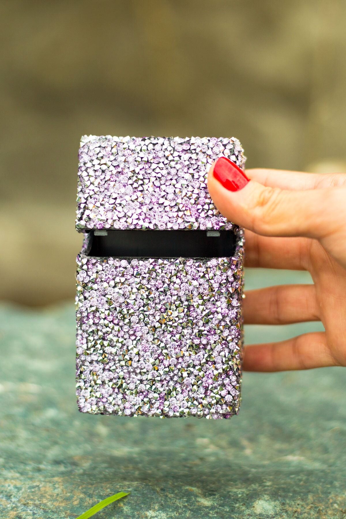 NESGIFT Kadın Pembe Ve Gümüş Swarovski Taşlı Kalın Sigara Kutusu