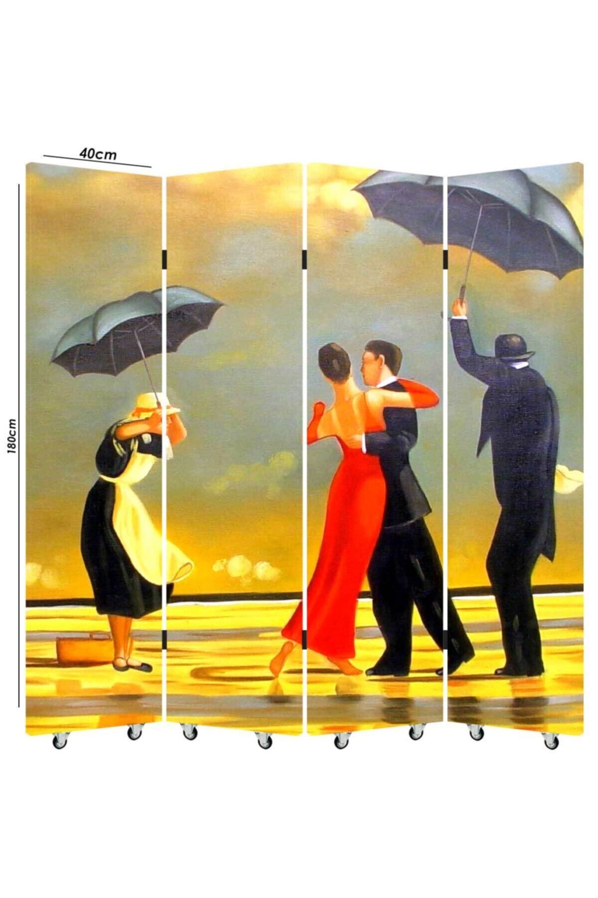 StellaStore Jack Vettriano 4 Kanatlı Oda Bölücü Çift Taraflı Kanvas Paravan