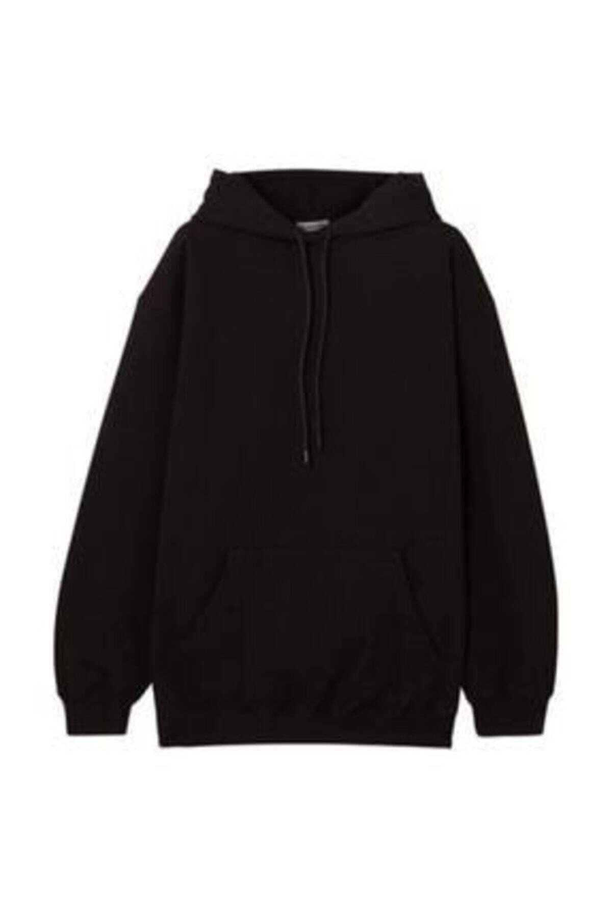 oneoff Unisex Siyah Kanguru Cepli Oversize Sweatshirt
