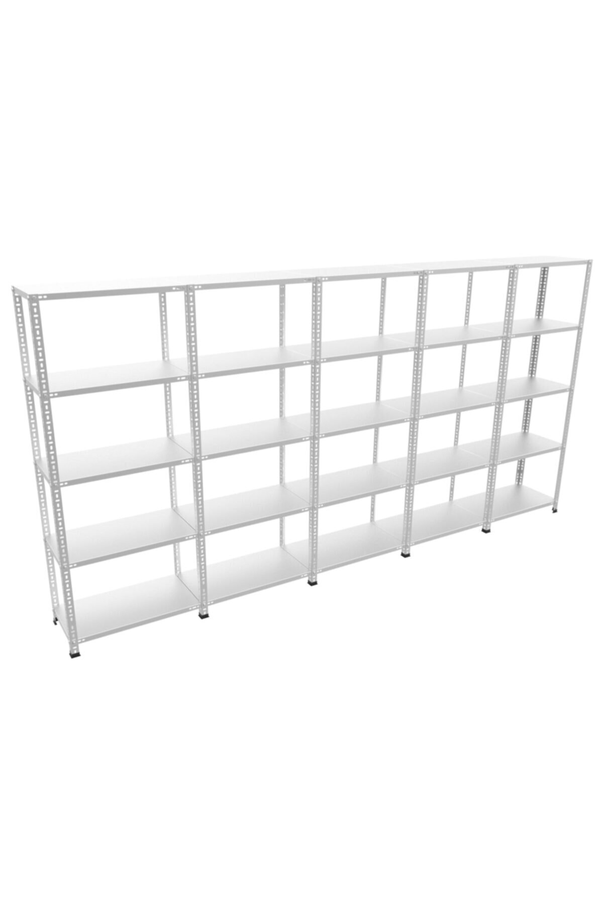 RafBurada 5 Katlı 5'li Bitişik Galvaniz Çelik Raf.Depo,Dosya Raf 0.70 MM-43X75-200cm