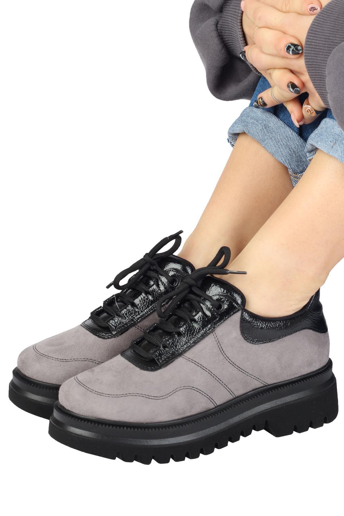 Modabuymus Gri Süet Kalın Tabanlı Oxford Günlük Ayakkabı - Greko