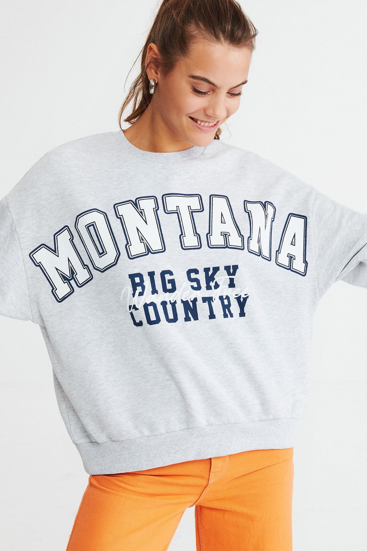 GRIMELANGE Ramona Kadın Grimelanj Baskılı Bisiklet Yaka Oversize Sweatshirt