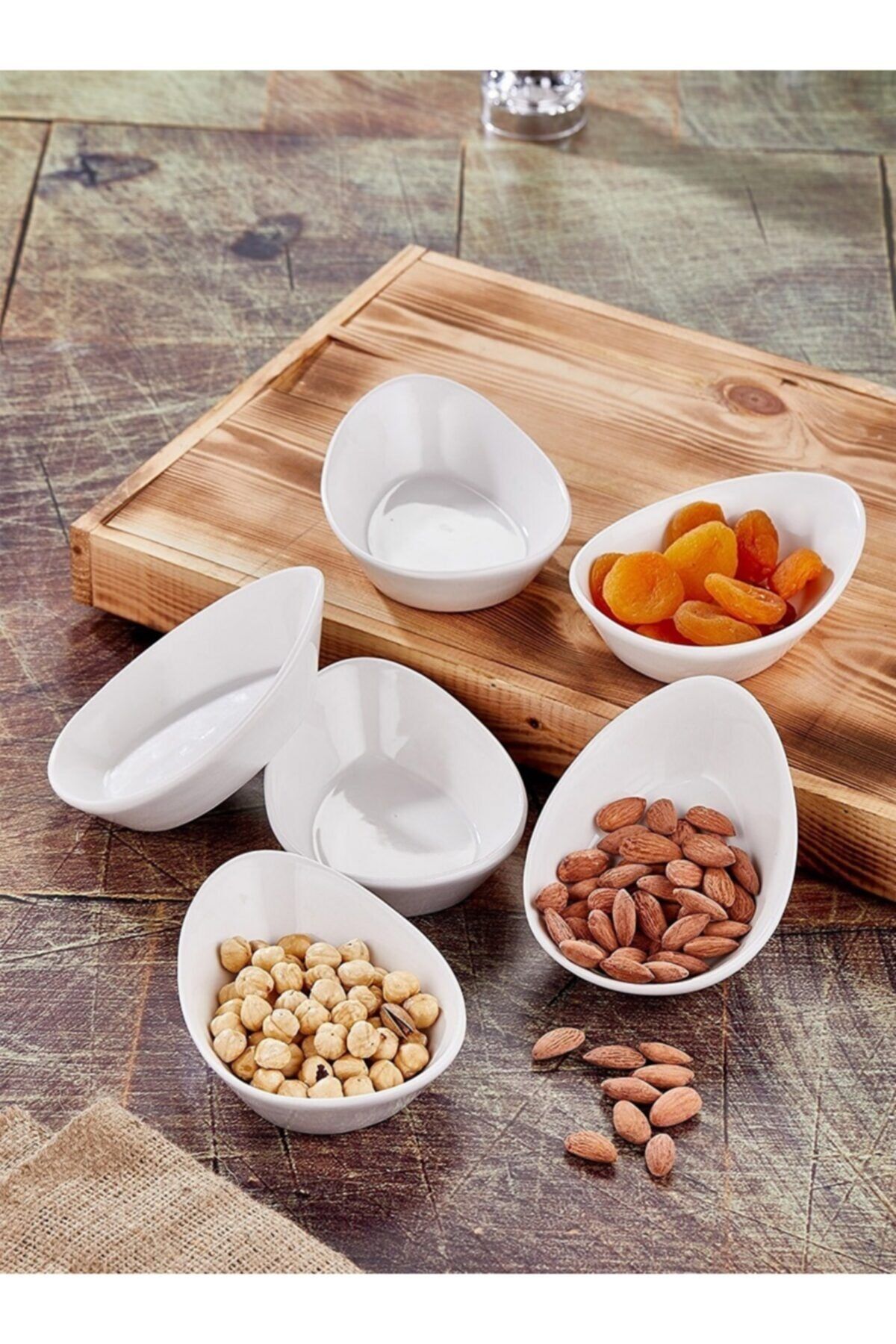 GoldenKitchen 1. Sınıf Seramik 6'lı Damla Beyaz Kahvaltılık&sosluk Çerezlik Kayık